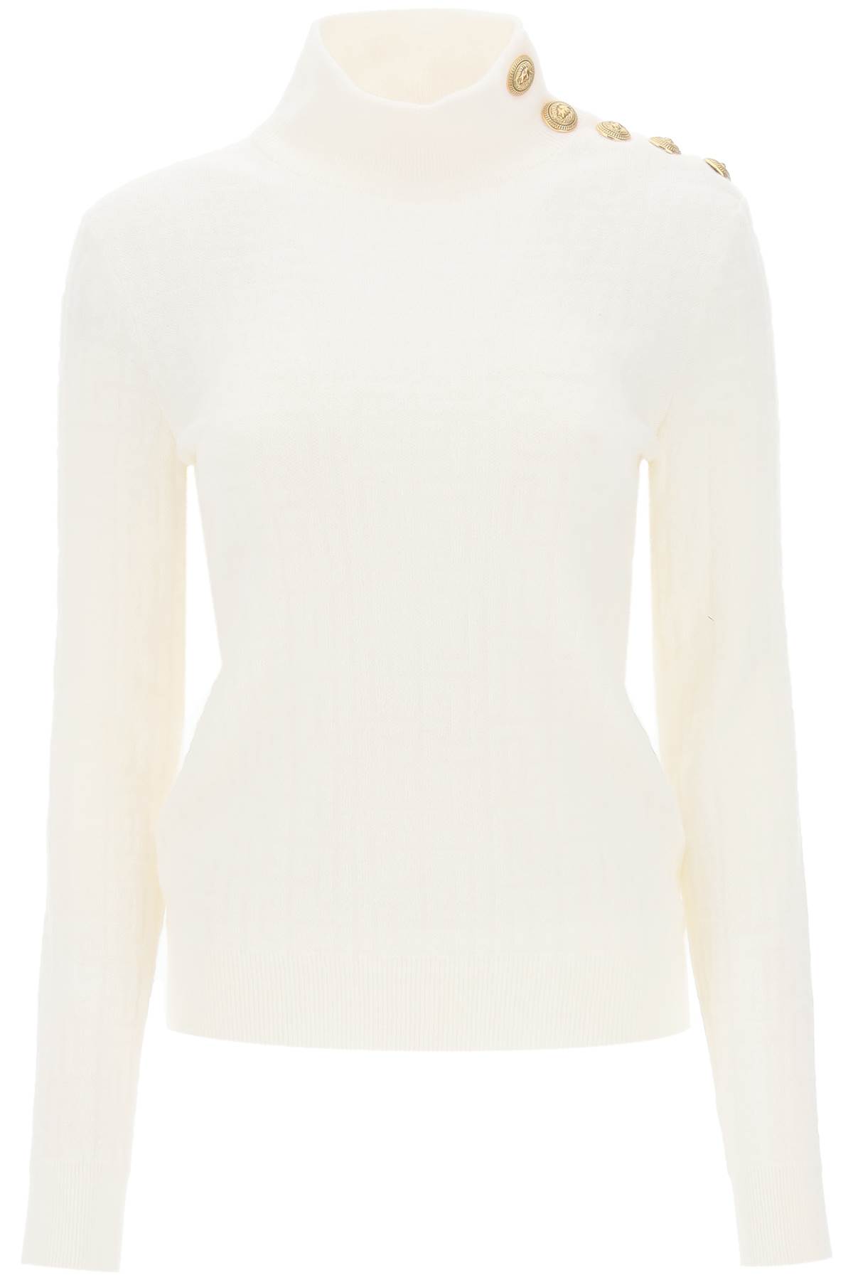 Shop Balmain Sweater In Monogram Knit In Bianco