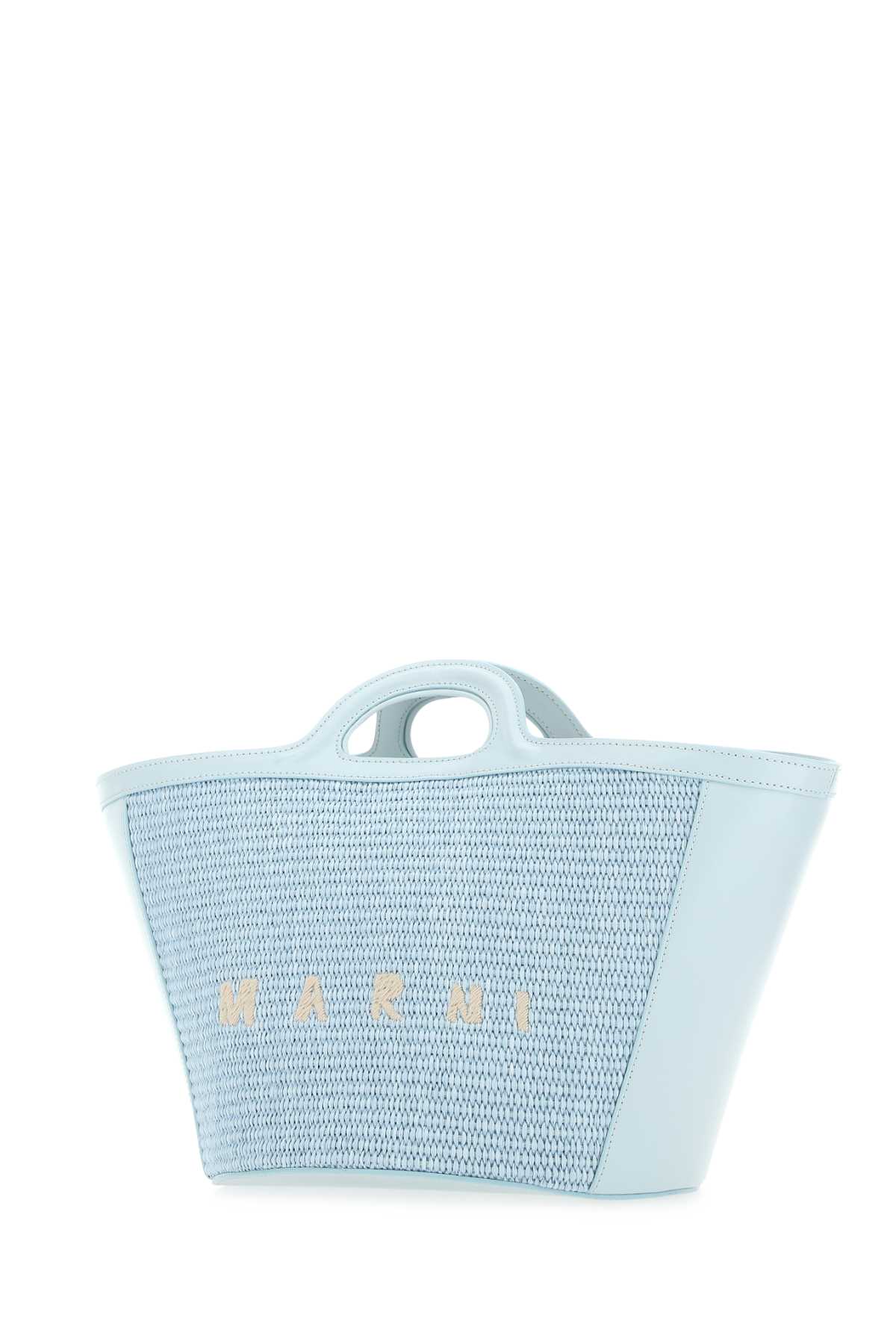 Marni Woman Pastel Light Blue Leather And Raffia Small Tropicalia Summer Handbag In 00b21