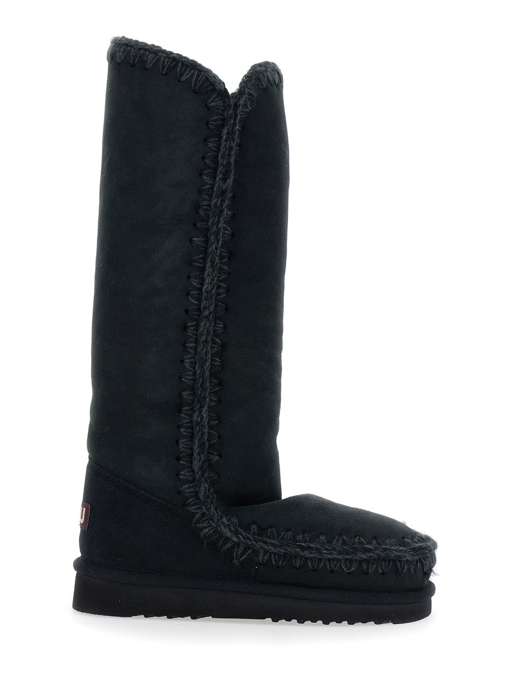 Mou Eskimo Black Boots With Braided Effect And Logo Patch On The Rear In Leather Woman In Black