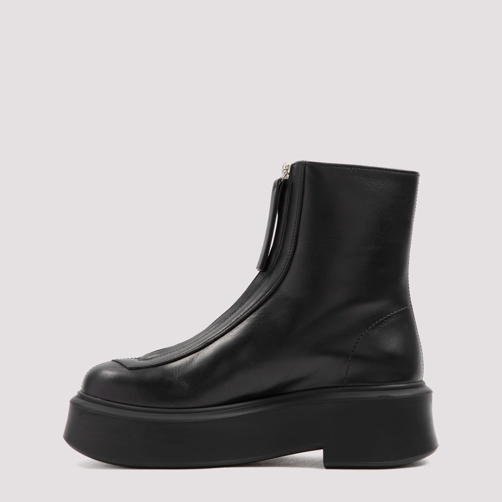 Shop The Row Zipped Leather Boots In Blk Black