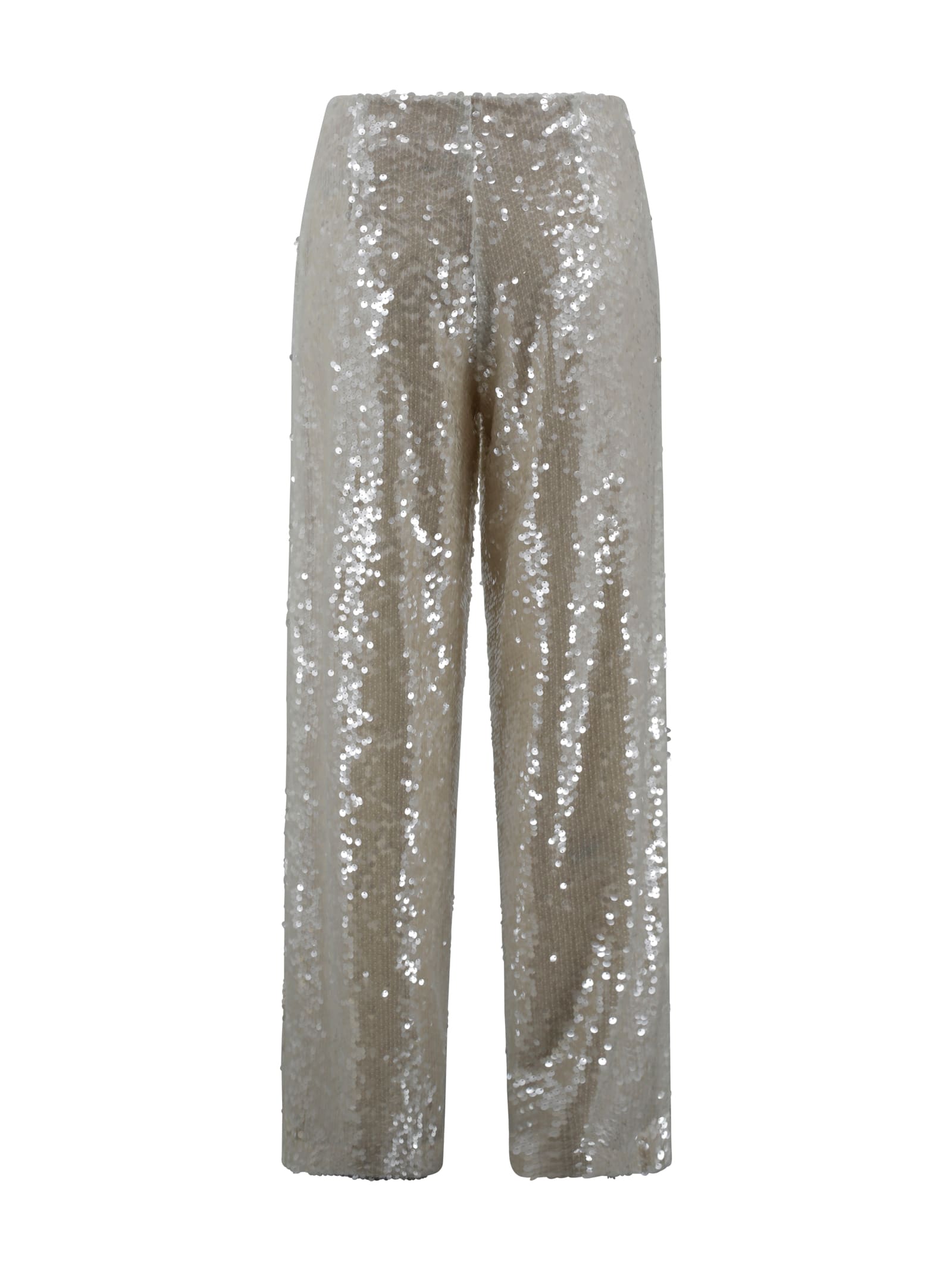 Shop Philosophy Di Lorenzo Serafini White Wide Leg Pants With All-over Sequins In Acetate Fabric Woman In Ivory