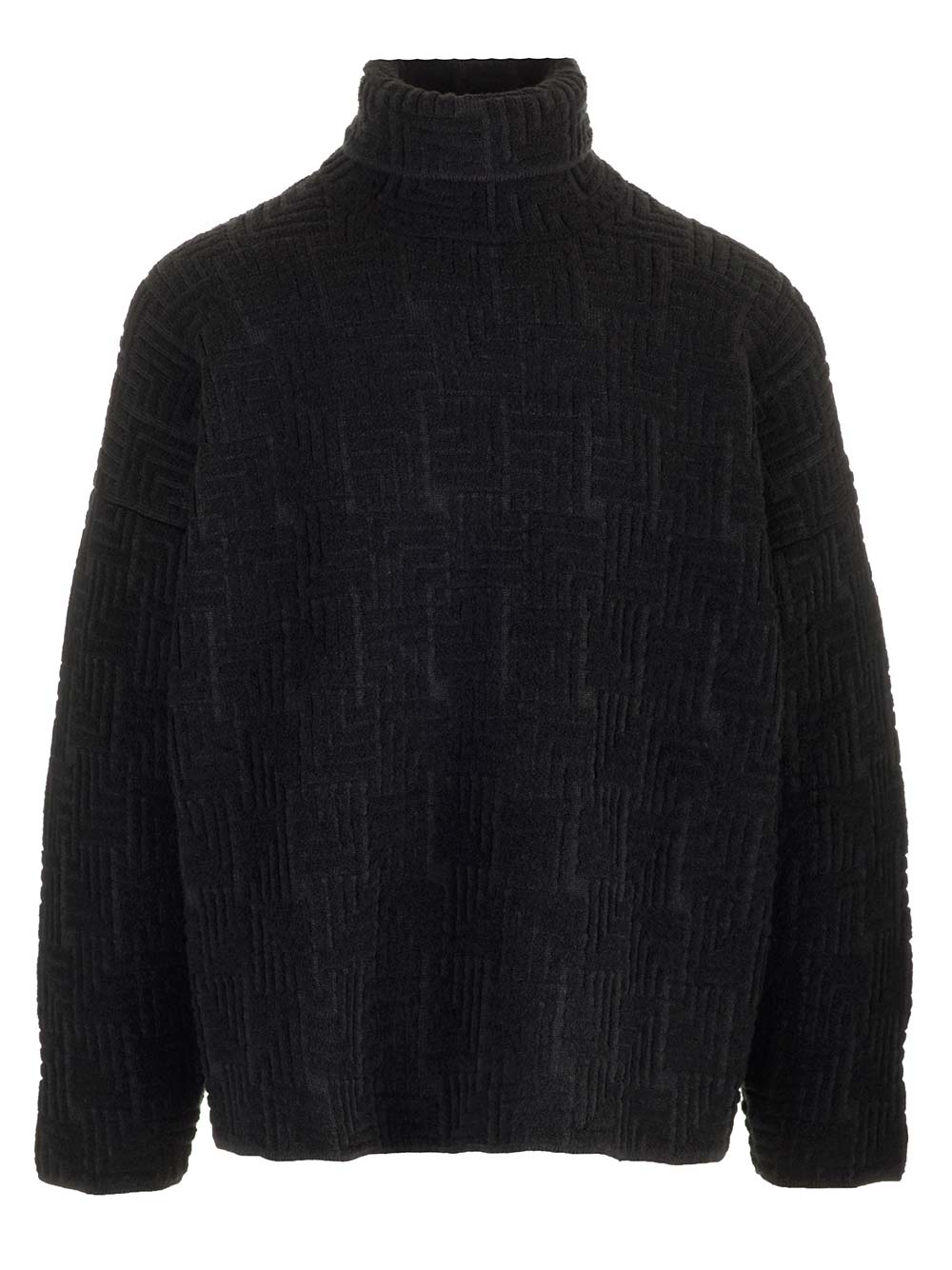 Shop Fear Of God Black Turtleneck In Jacquard Wool