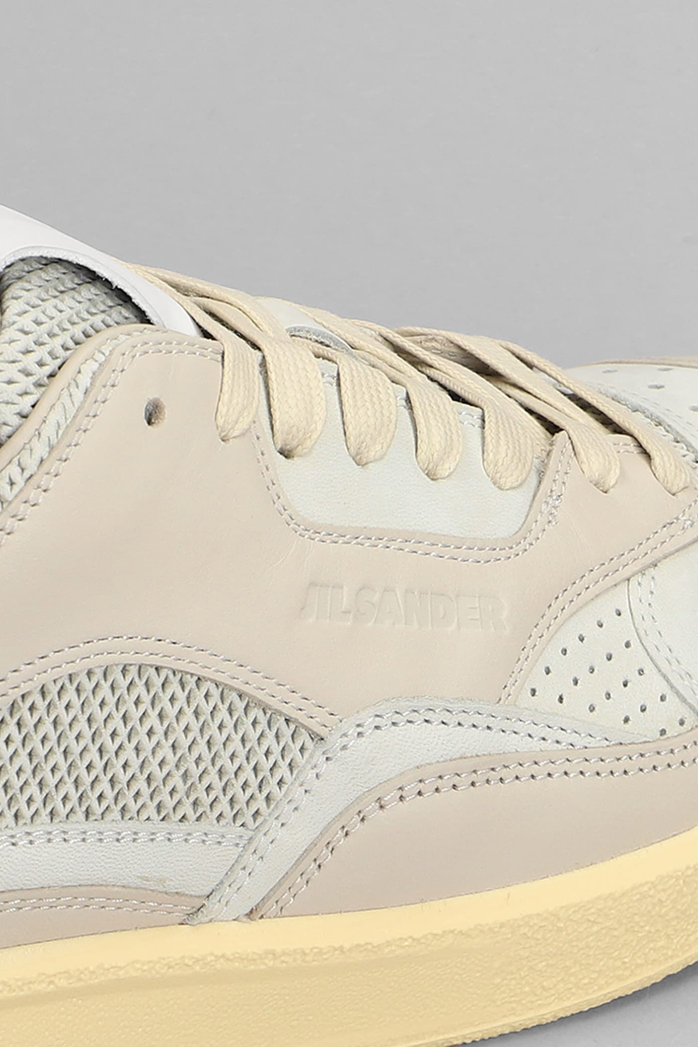 JIL SANDER GREY CANVAS AND RUBBER BASKET SNEAKERS