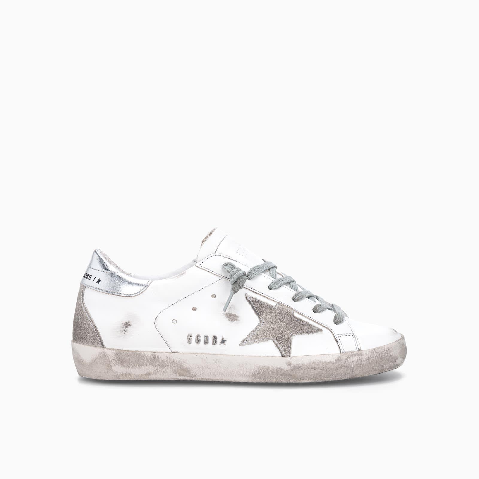 Golden Goose Super-star Sneaker With Silver-coloured Heel Tab And Metal  Stud Lettering In White Ice Silver | ModeSens