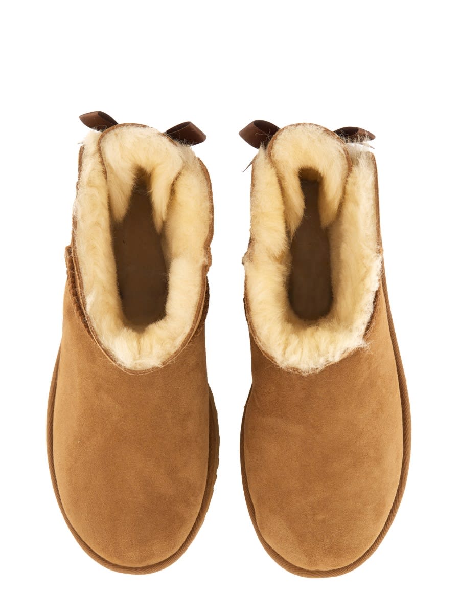 Ugg Camel Suede Mini Bailey Bow Ankle Boots In Brown