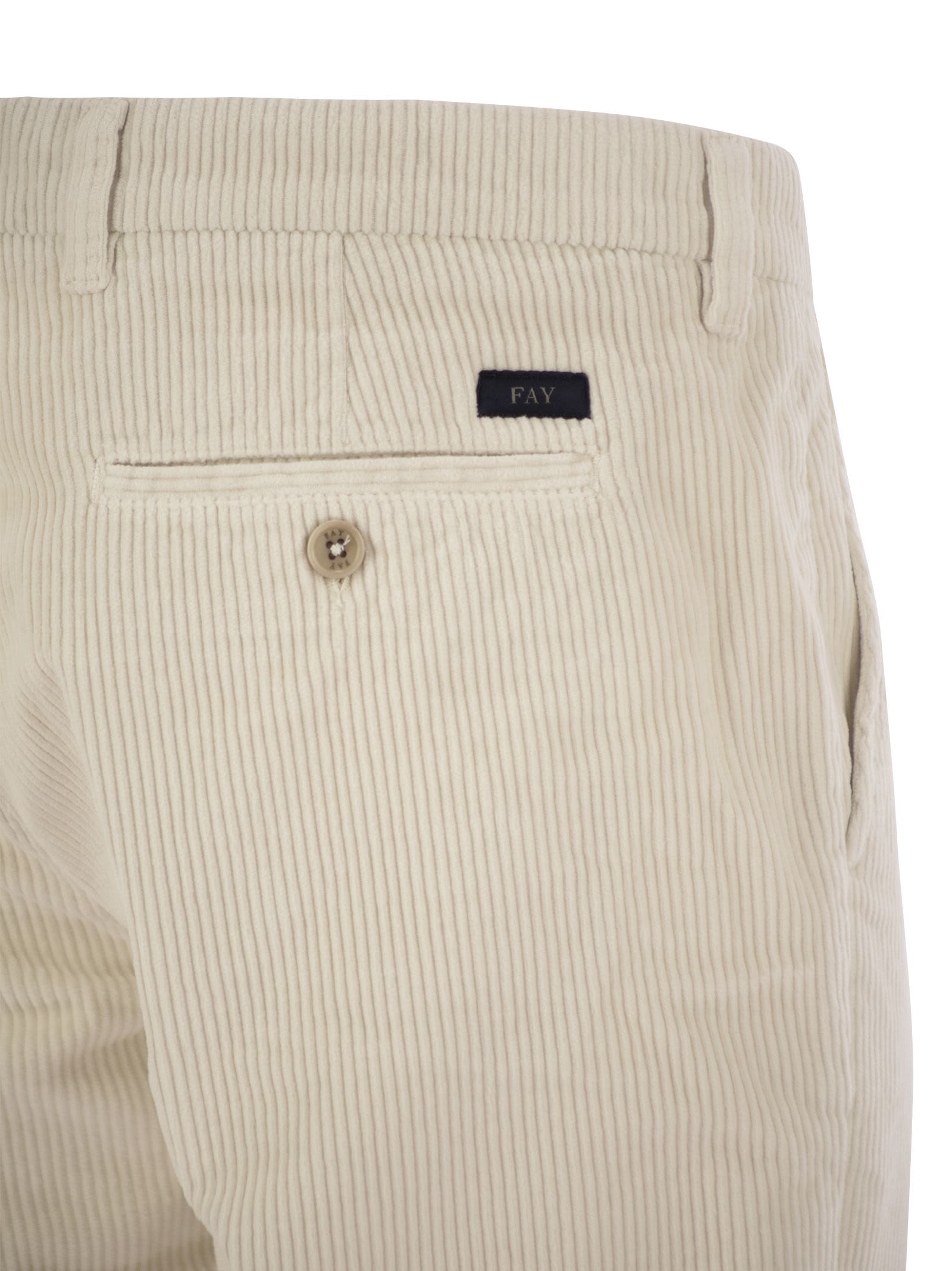 Fay Slim Corduroy Trousers In Ivory