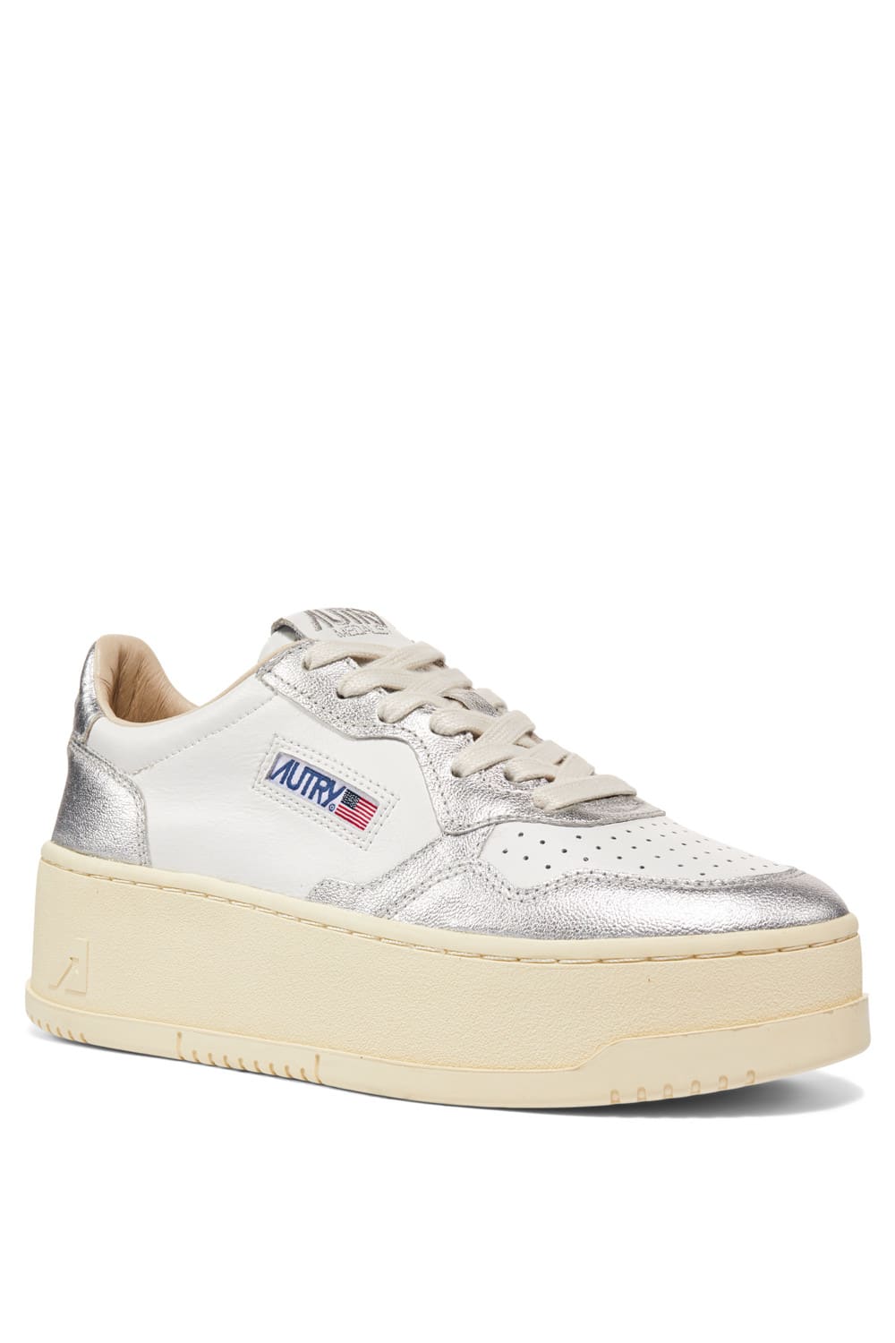 Shop Autry Platform Low Leat Leat In Wht Silver