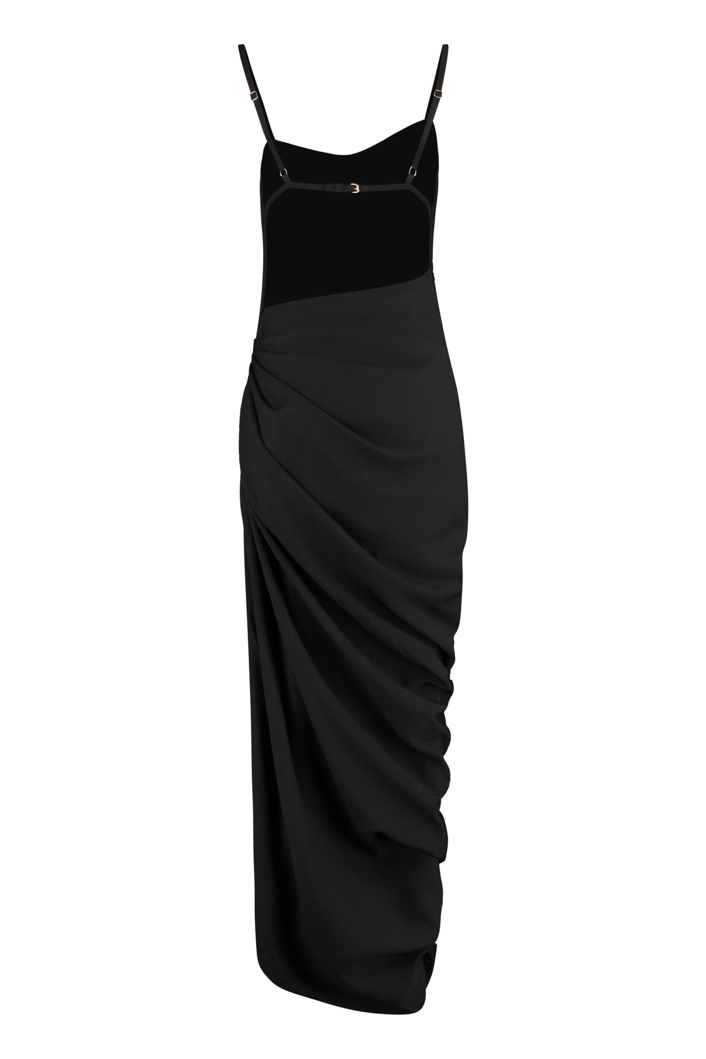 Shop Jacquemus Saudade Draped Asymmetric Dress In Black