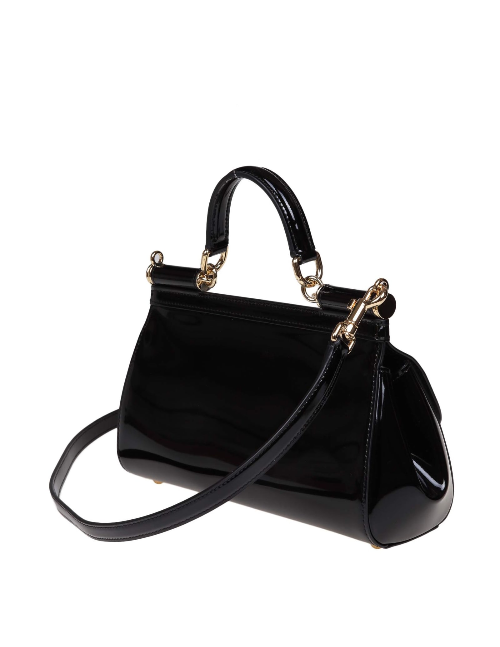 Shop Dolce & Gabbana Small Sicily Bag In Polished Leather In Black