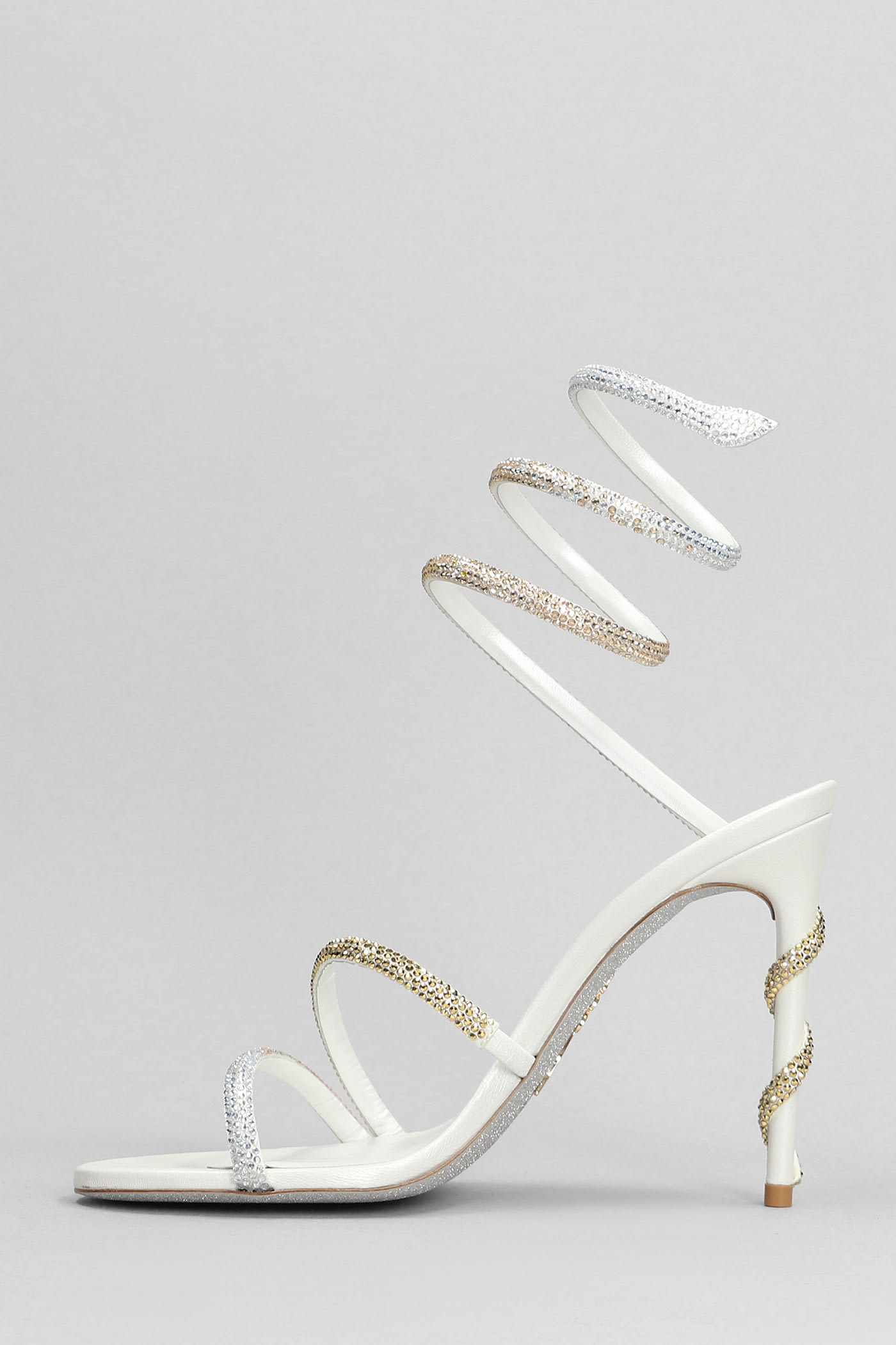 Shop René Caovilla Margot Sandals In White Leather In Champagne