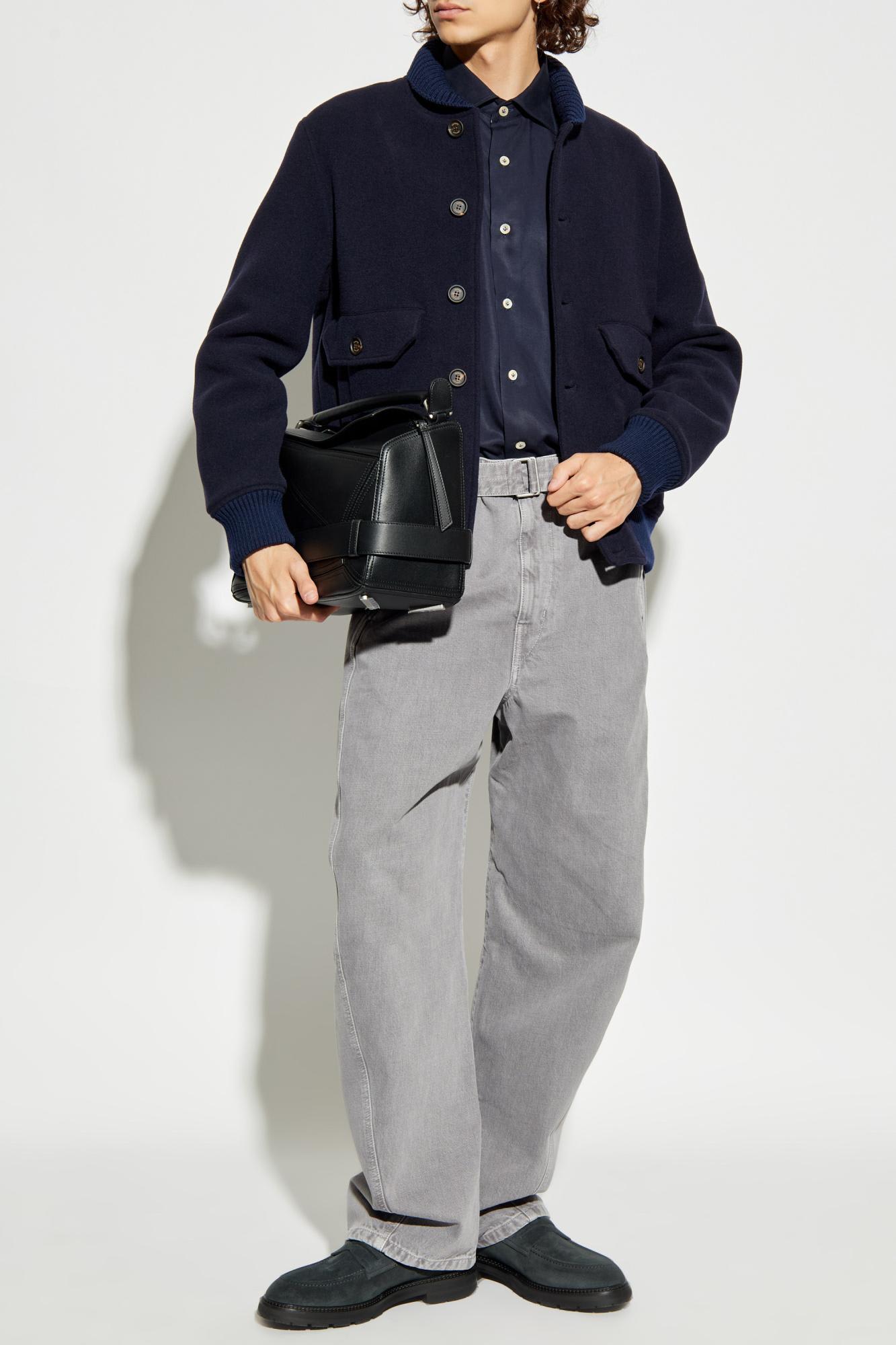 Eleventy Bomber Jacket With Ribbed Collar And Button-up Front In Blue