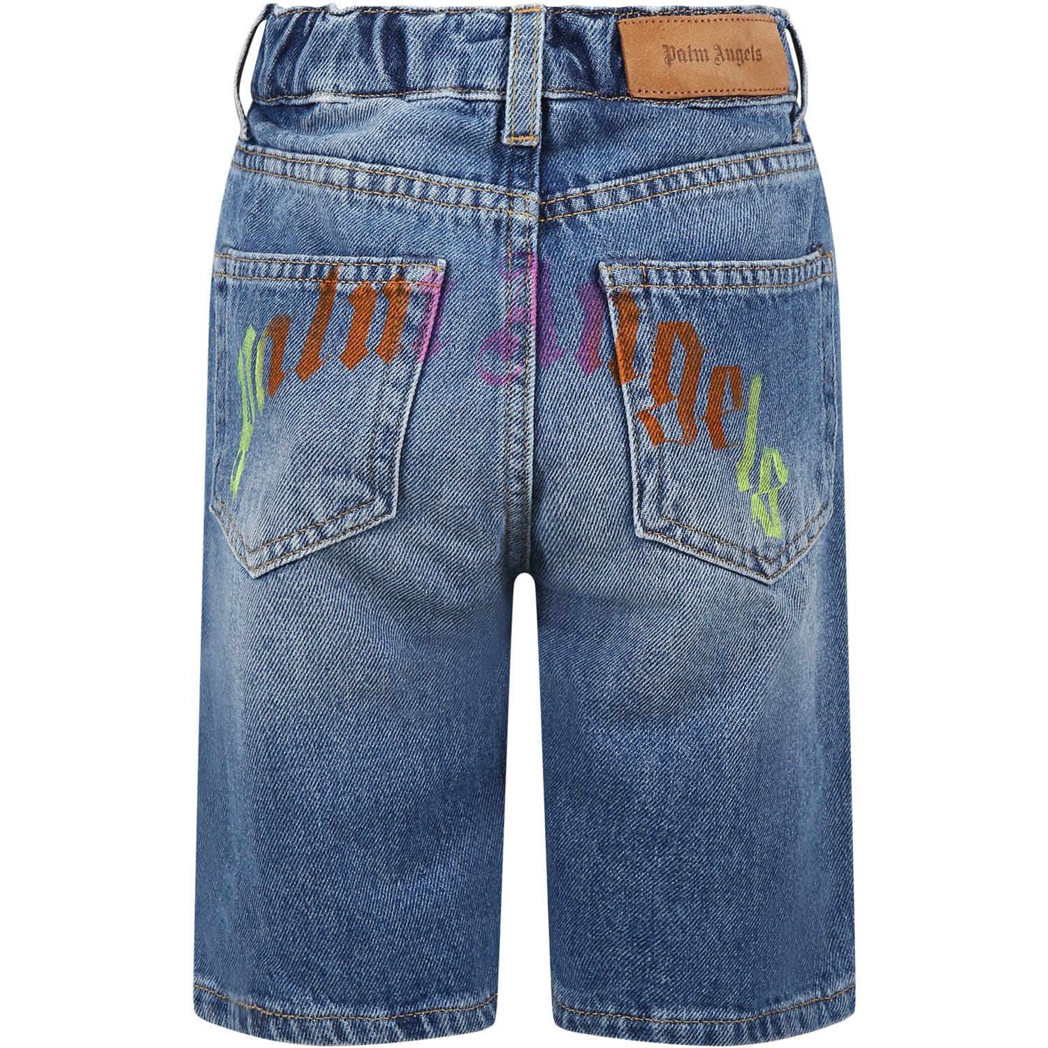 Shop Palm Angels Blue Shorts For Boy With Multicolor Logo