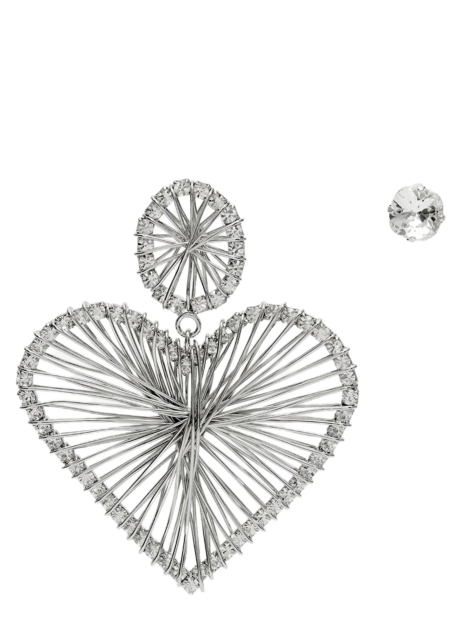 Isabel Marant Heart Shaped Wire Design Crystal Earrings In Metallic