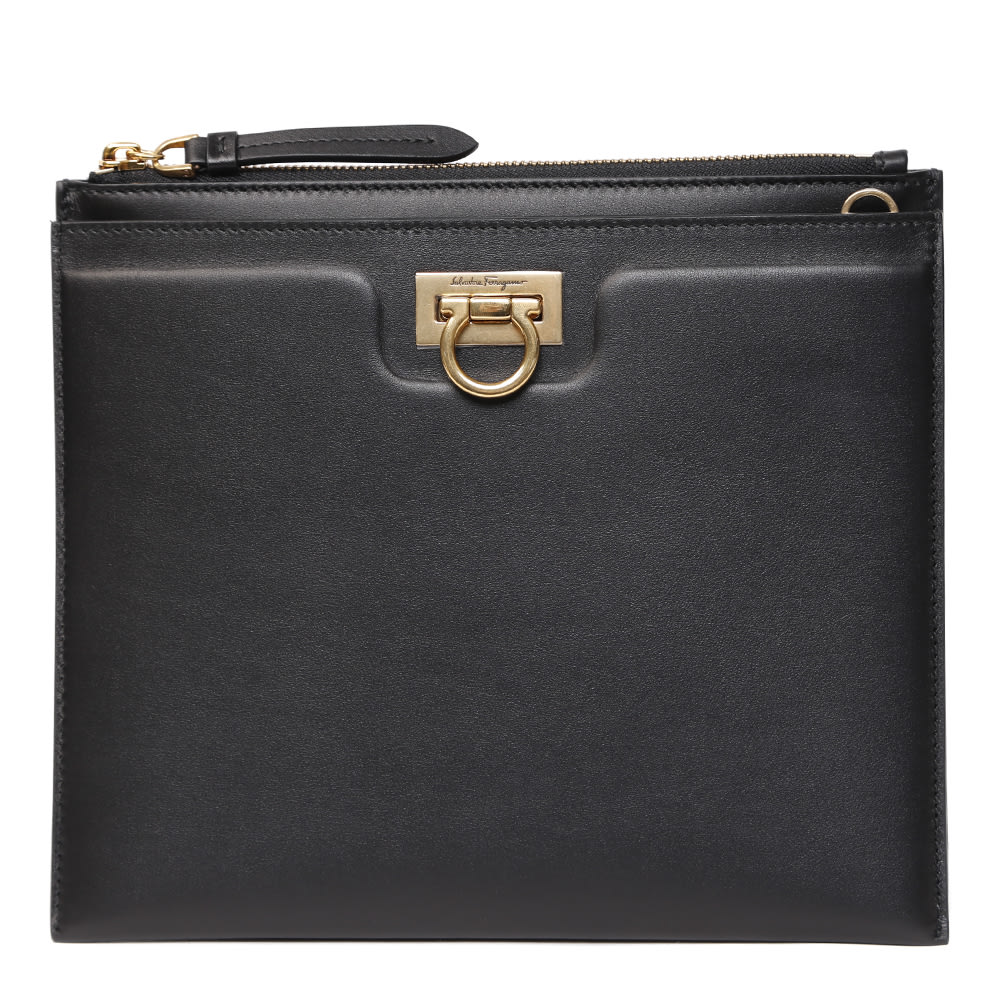 Salvatore Ferragamo Black Trifolio Leather Bag