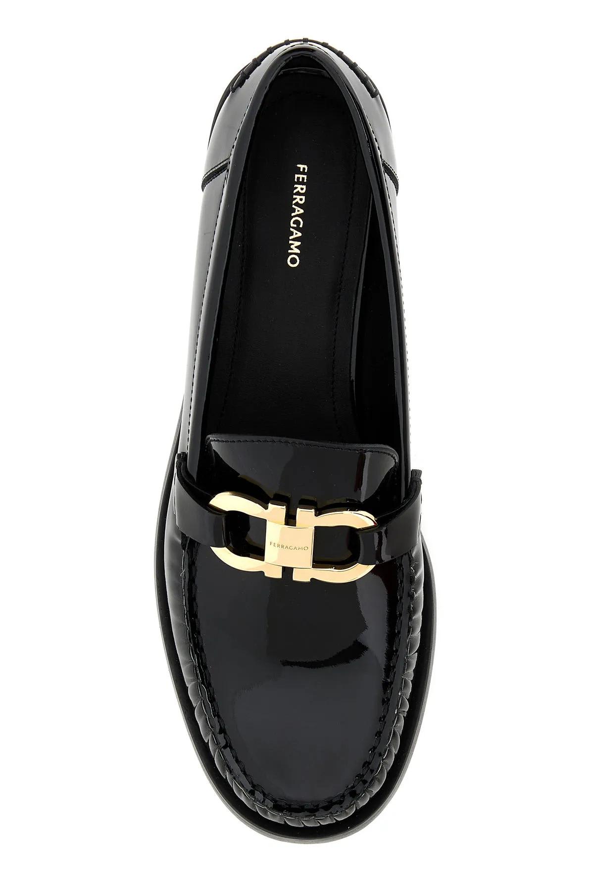 Shop Ferragamo Black Leather Maryan Loafers