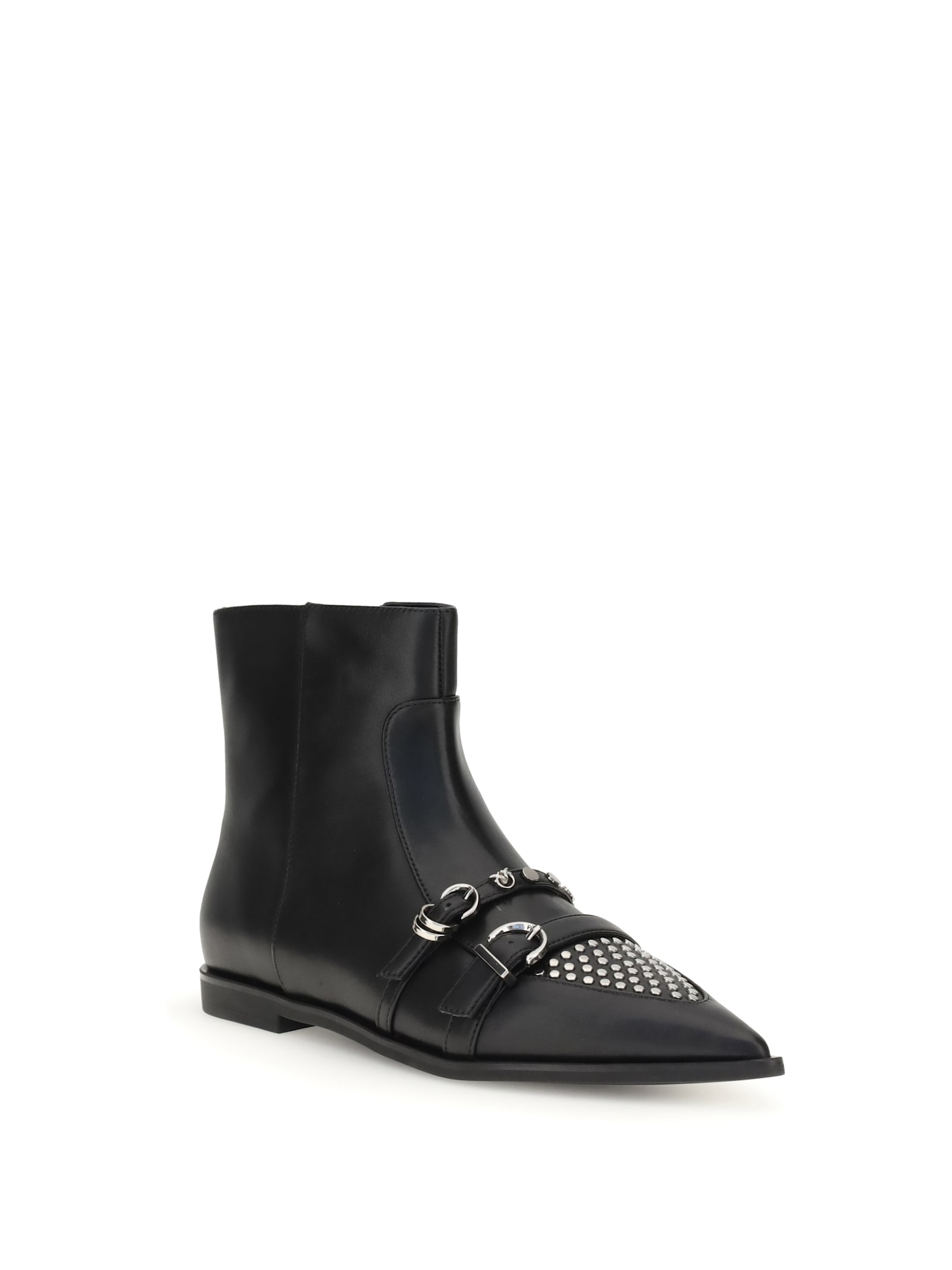 Pinko Leather Boots With Studs And Straps