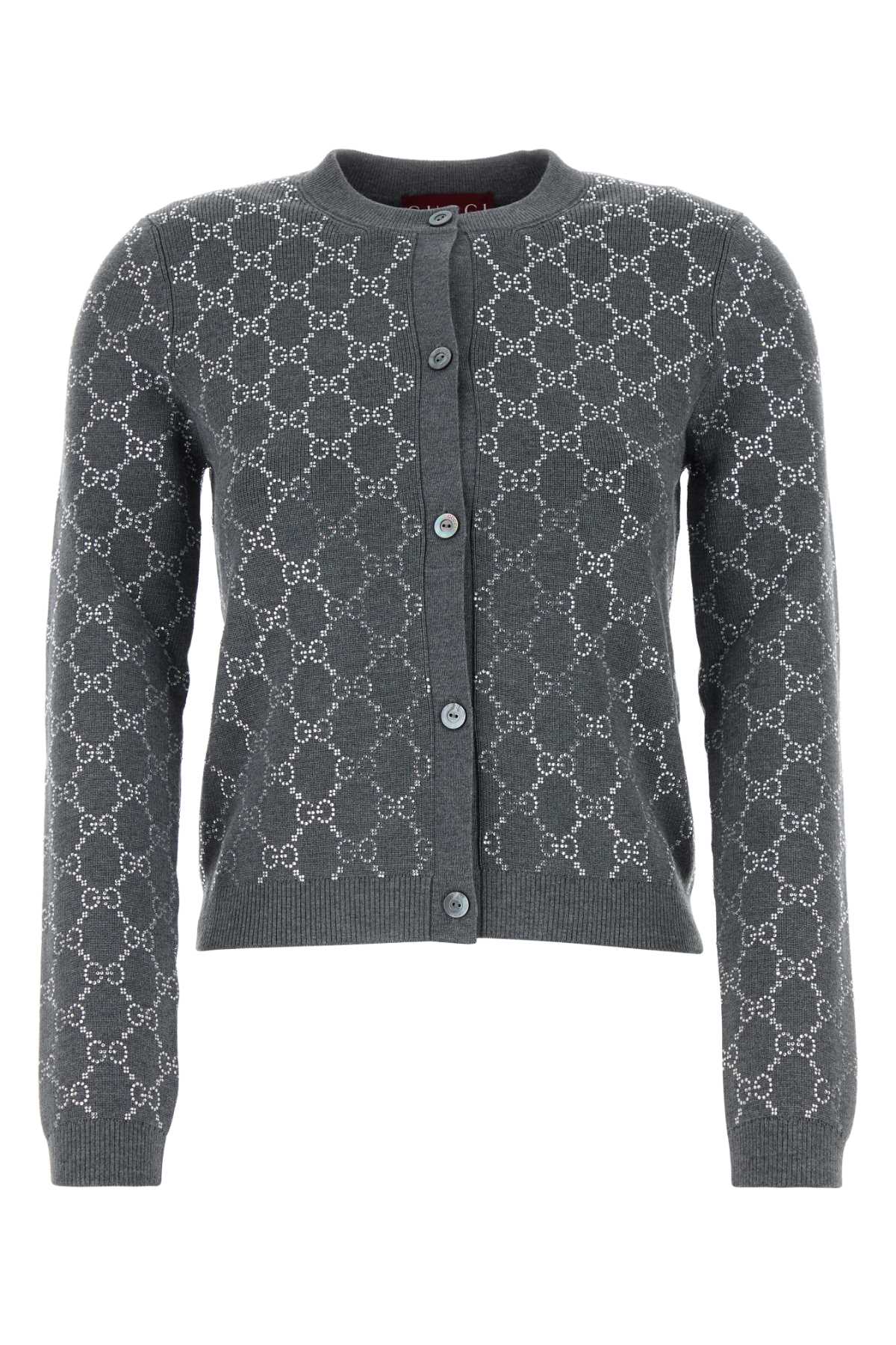 Shop Gucci Grey Wool Cardigan In Mediumgreymix