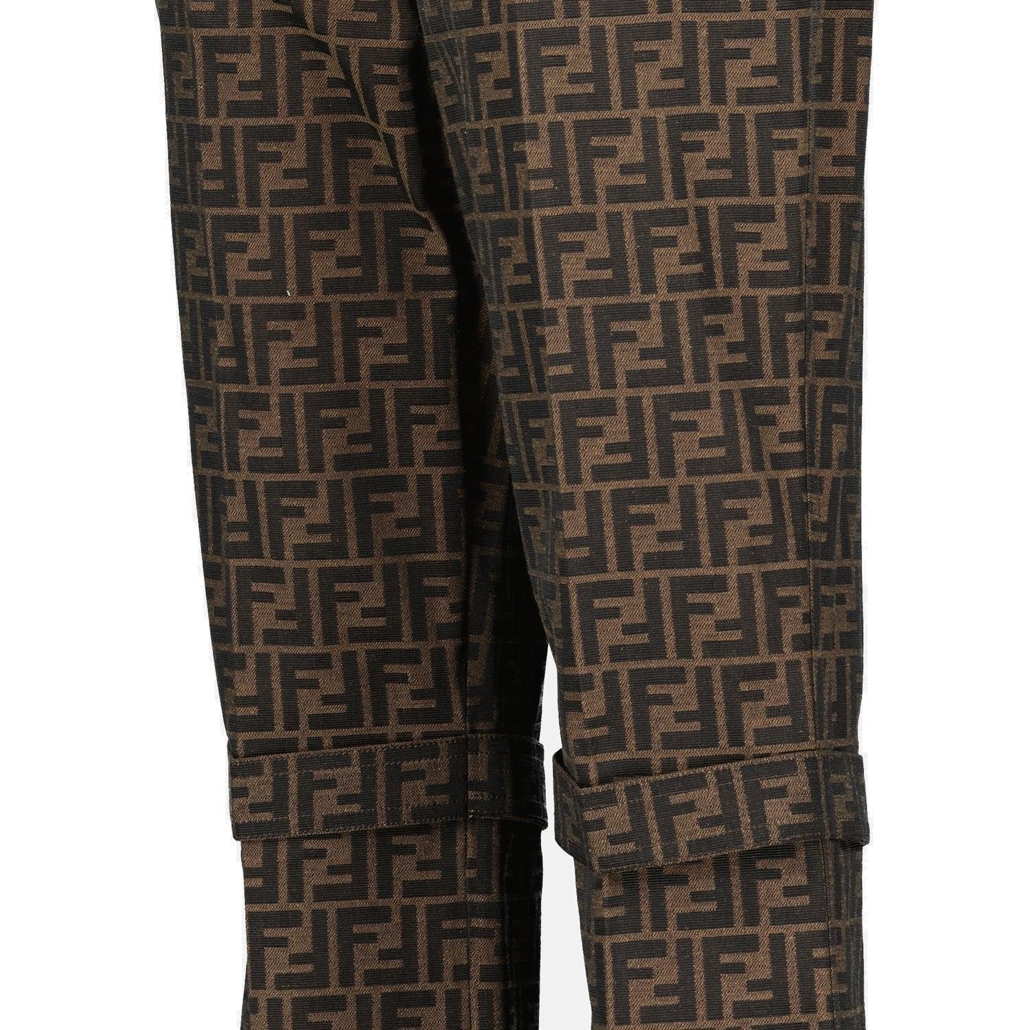 Shop Fendi Ff Motif Straight-leg Trousers In Marrone