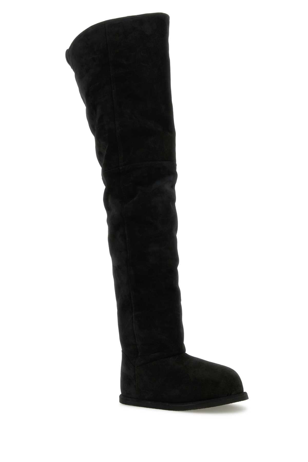 Amina Muaddi Black Suede Heidi Over The Knee Boots In White