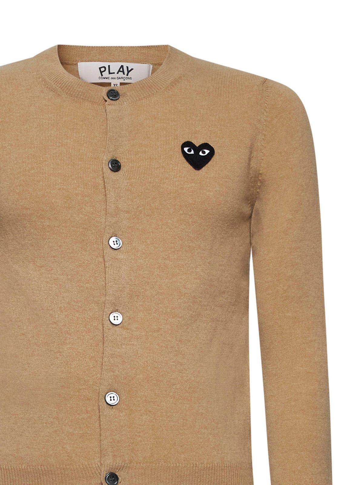 Shop Comme Des Garçons Play Heart Patch Crewneck Cardigan In Beige