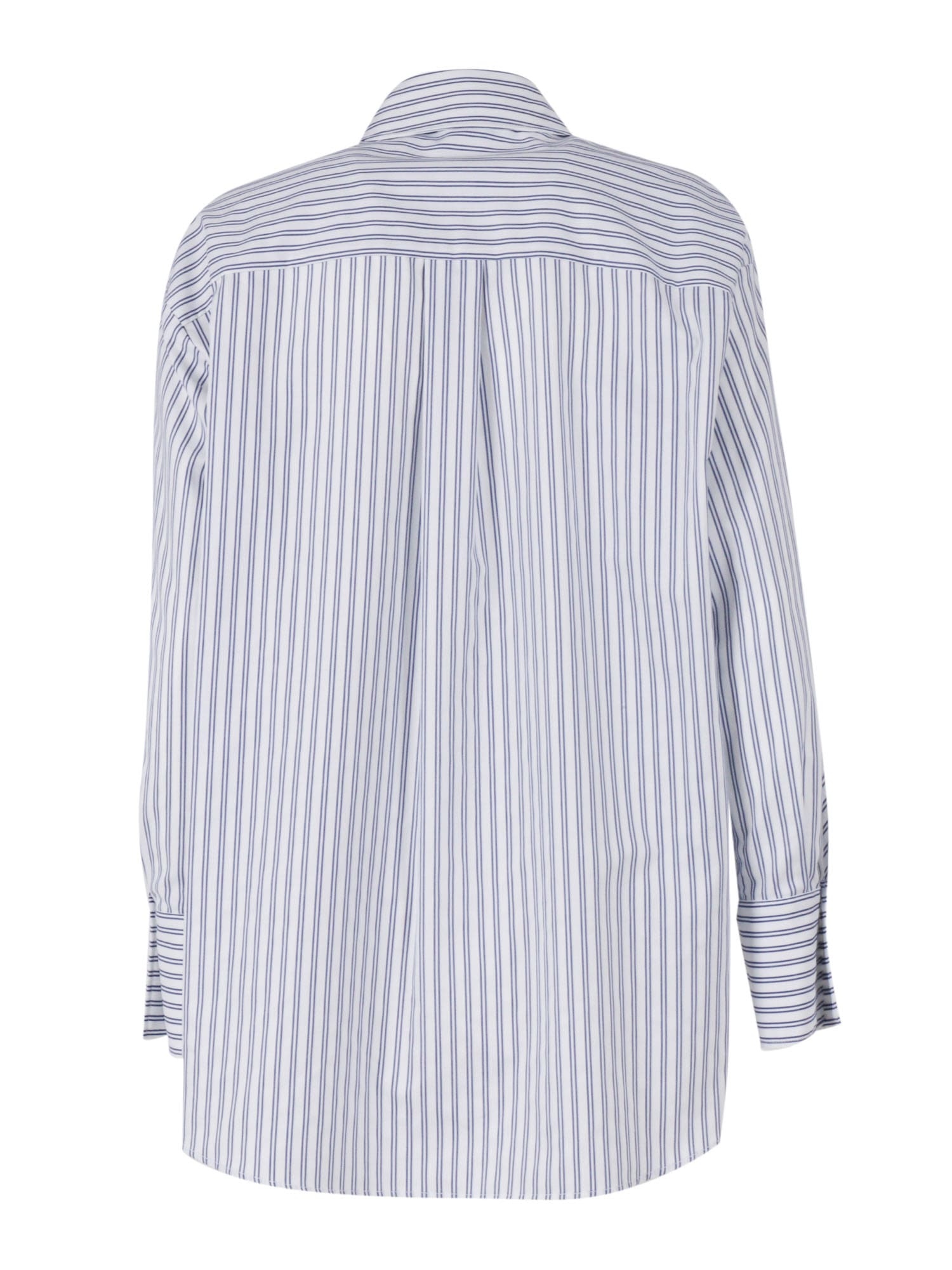 Elisabetta Franchi Striped Button-down Collar Shirt With Chest Pocket In Blue
