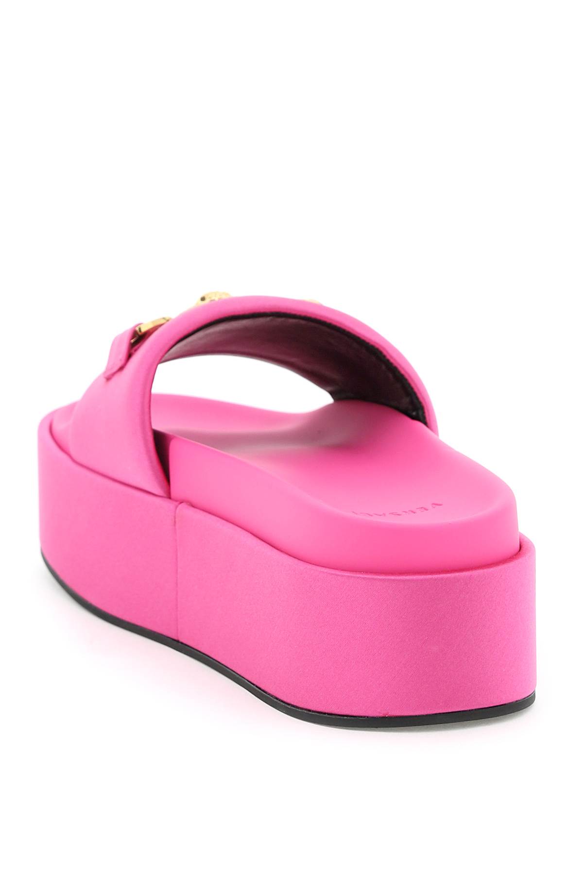 Versace Medusa Biggie Satin Platform Slides In Pink Paradise-oro