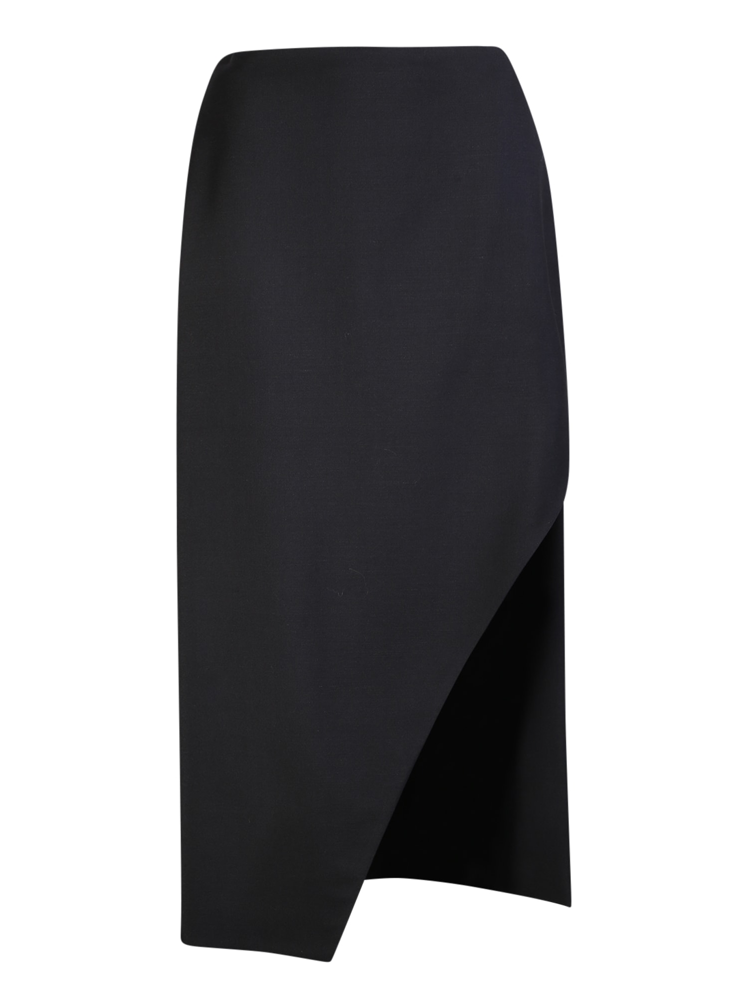 Black Wool Midi Skirt With Slit