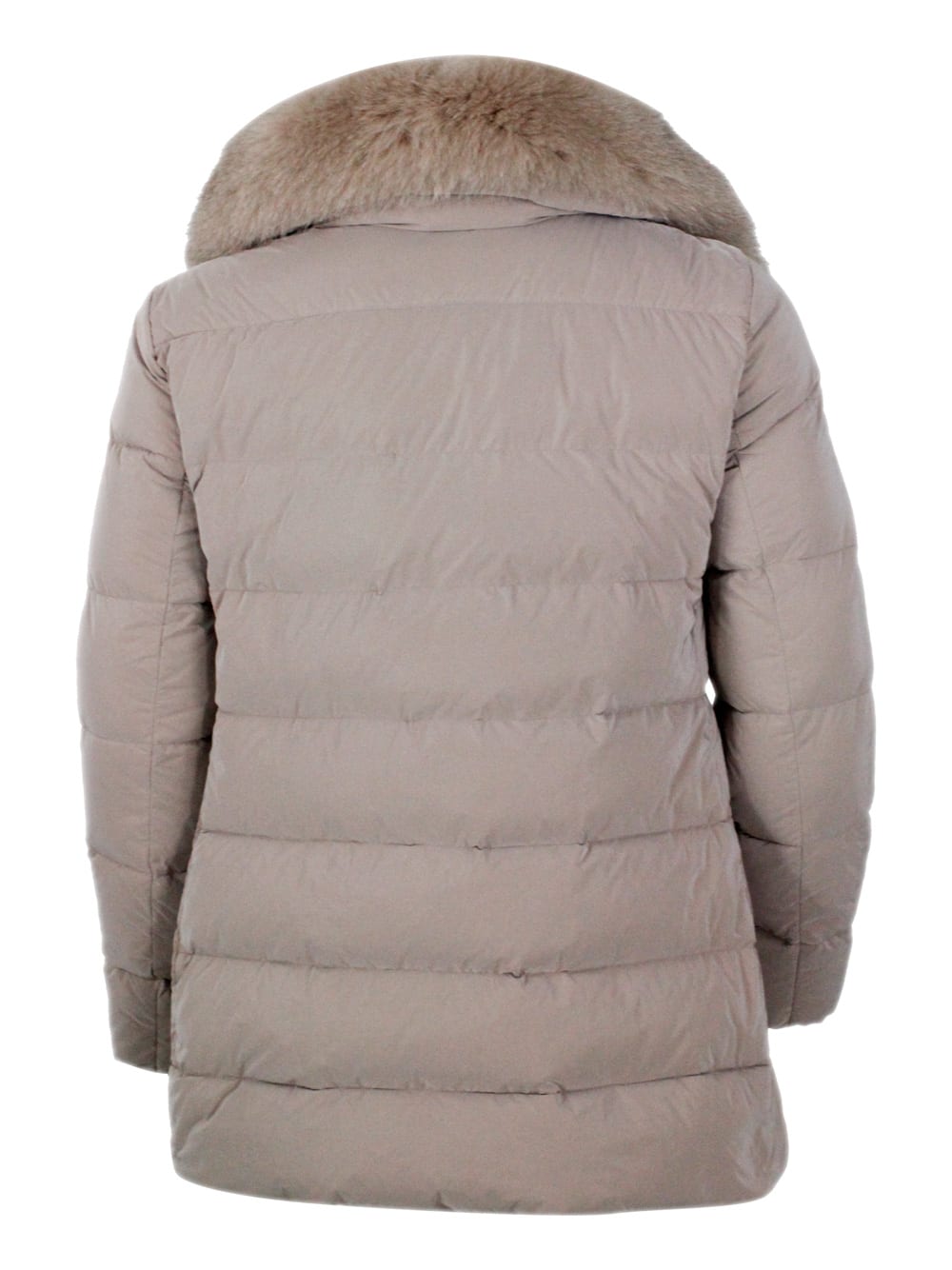 Moorer Fur-collar Quilted Coat In Pink