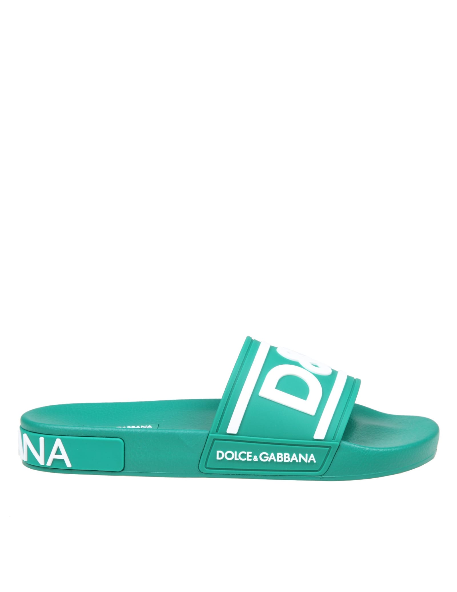 Dolce & Gabbana Rubber Slippers With Green Logo