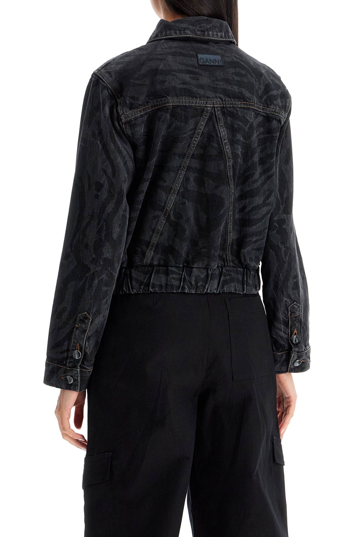 Shop Ganni Cut\n\nshort Denim Jacket With Laser-cut In Black (black)