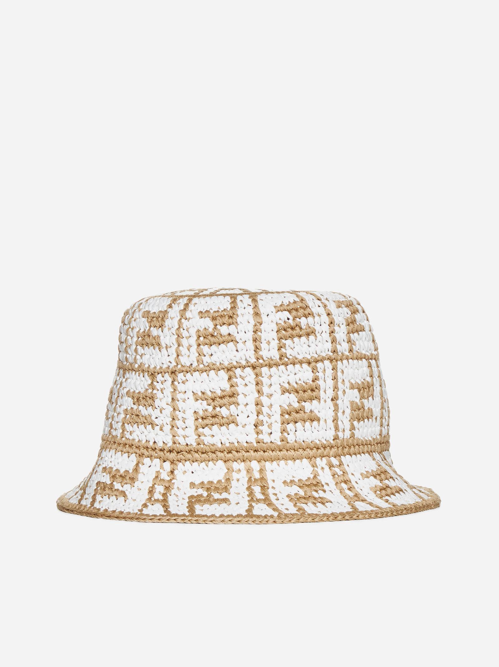 Fendi Ff Crochet Cotton-blend Hat In Beige | ModeSens