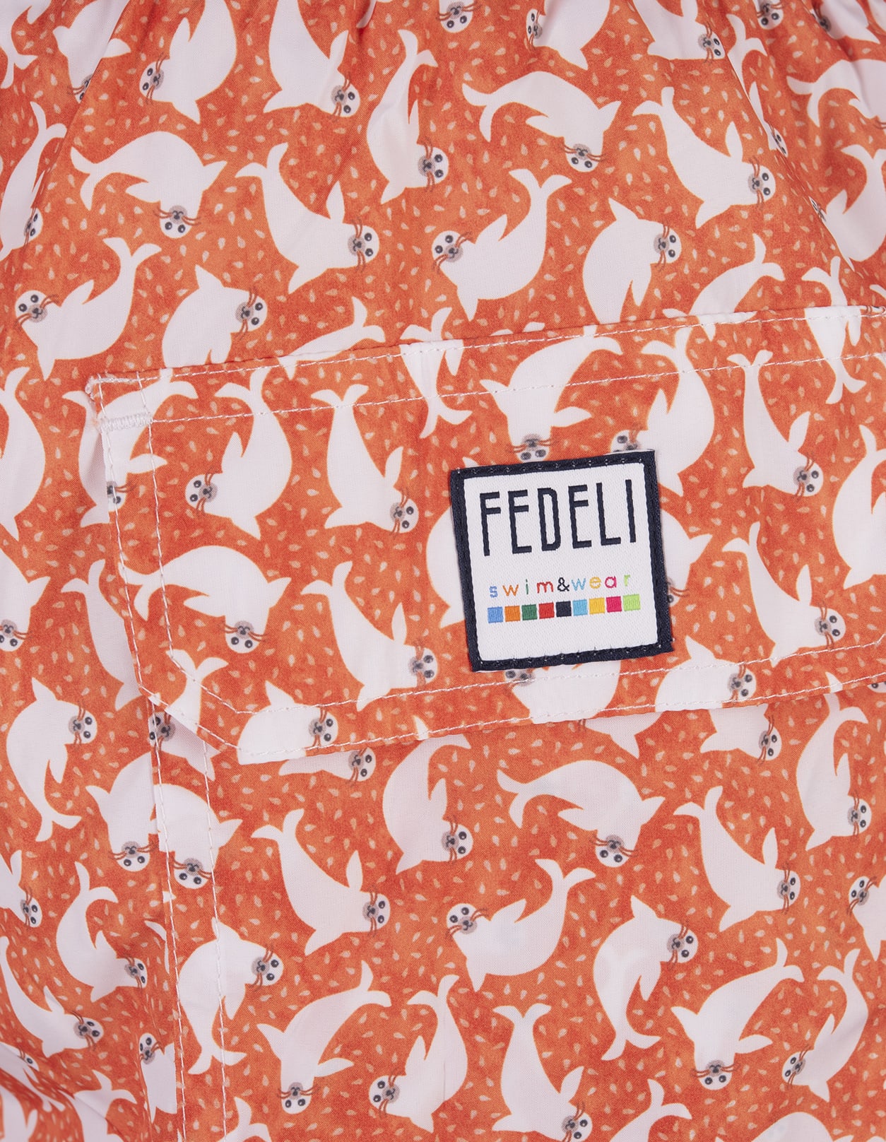 Shop Fedeli Orange Swim Shorts With Seals Pattern