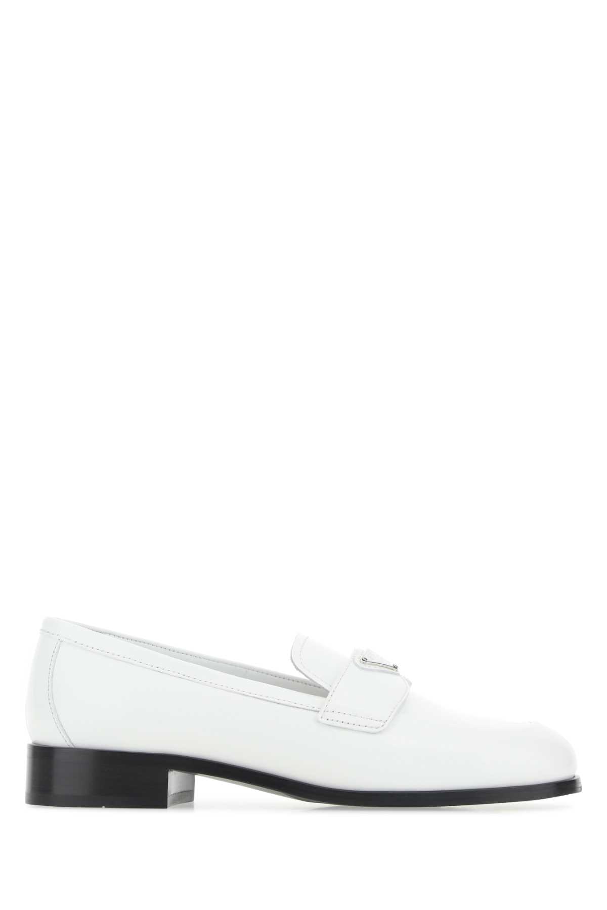 Shop Prada White Leather Loafers In F0009