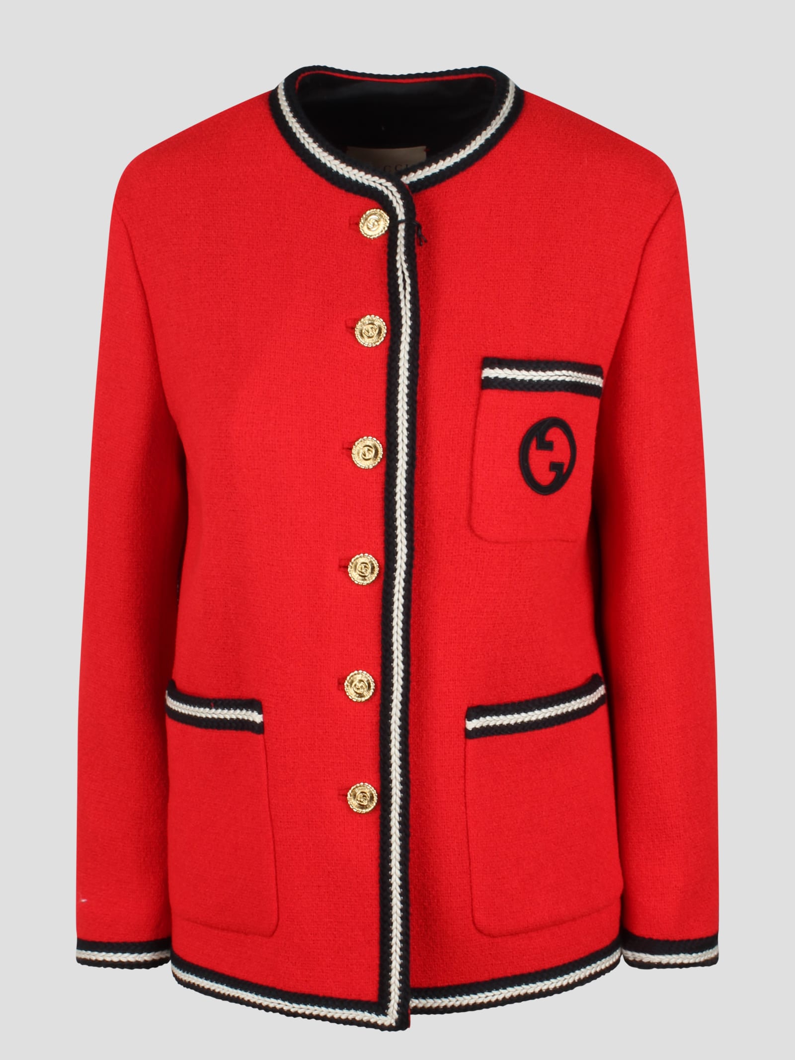 Gucci Gg Embroidered Wool-blend Tweed Jacket In Red