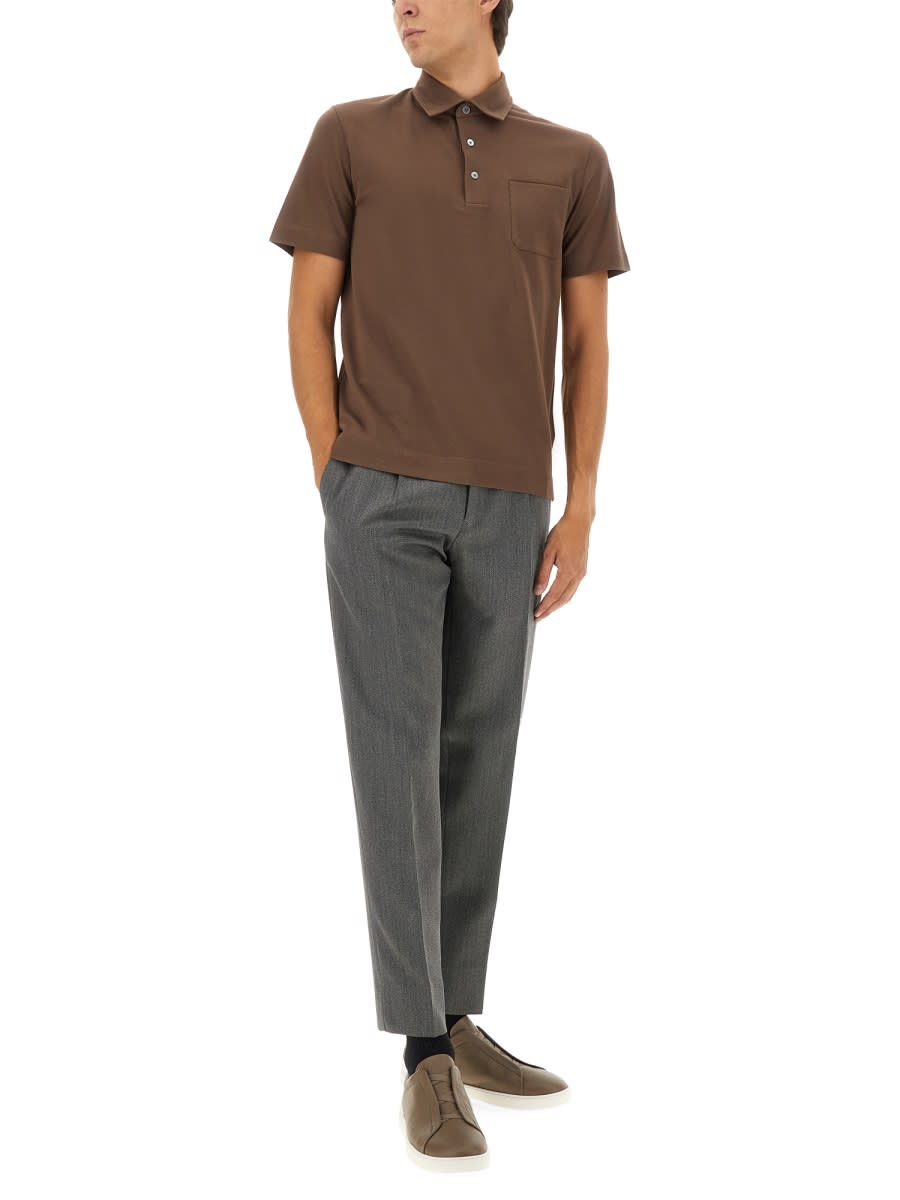 Zegna Cotton Polo Shirt With Pocket In Brown