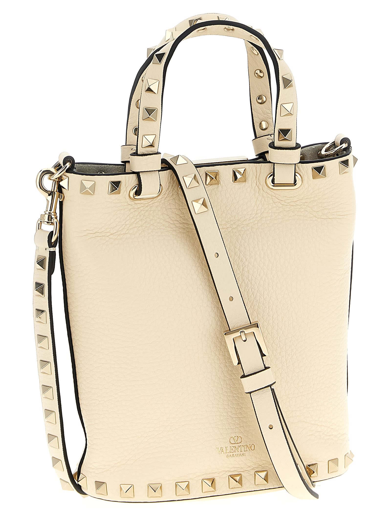 Valentino Rockstud Textured Leather Clutch Bag In White
