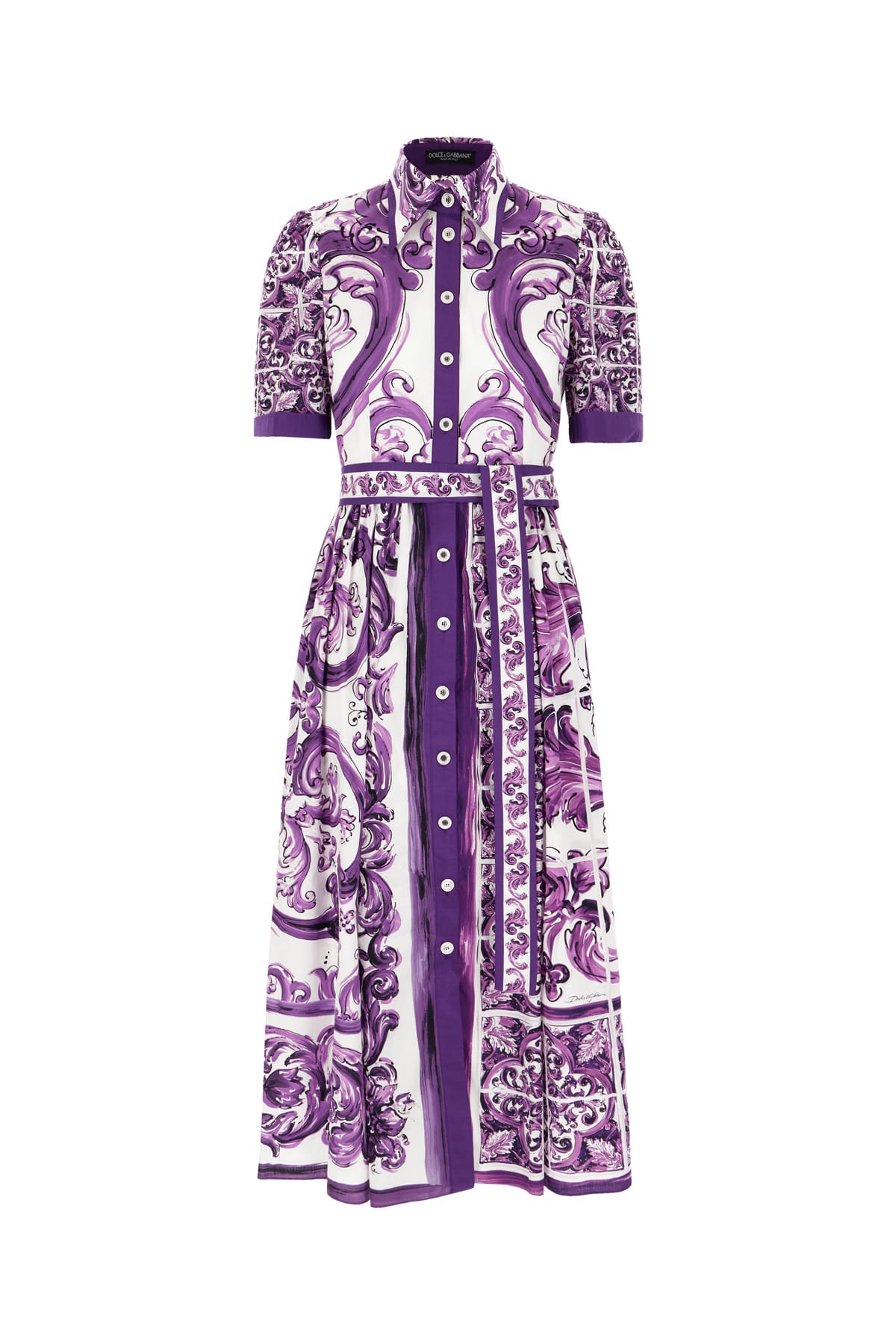 Dolce & Gabbana Maiolica Print Cotton Shirtdress In Purple