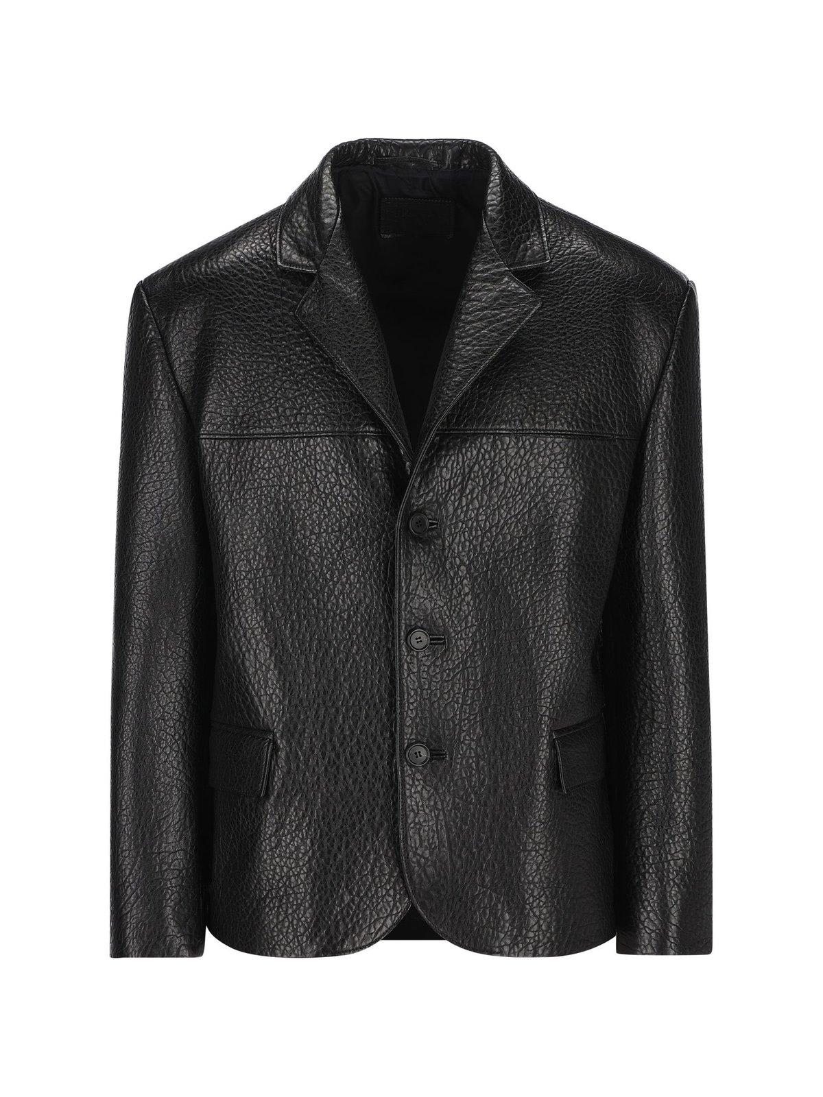 prada single-breasted long-sleeved leather jacket