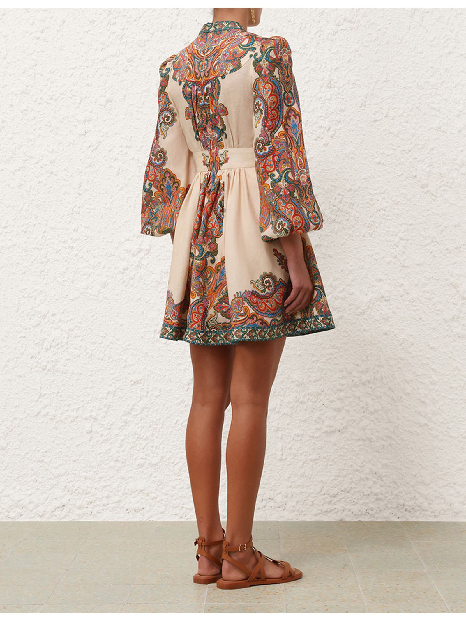 Shop Zimmermann Ottie Plunge Mini Dress In Multi Paisley In Multicolour