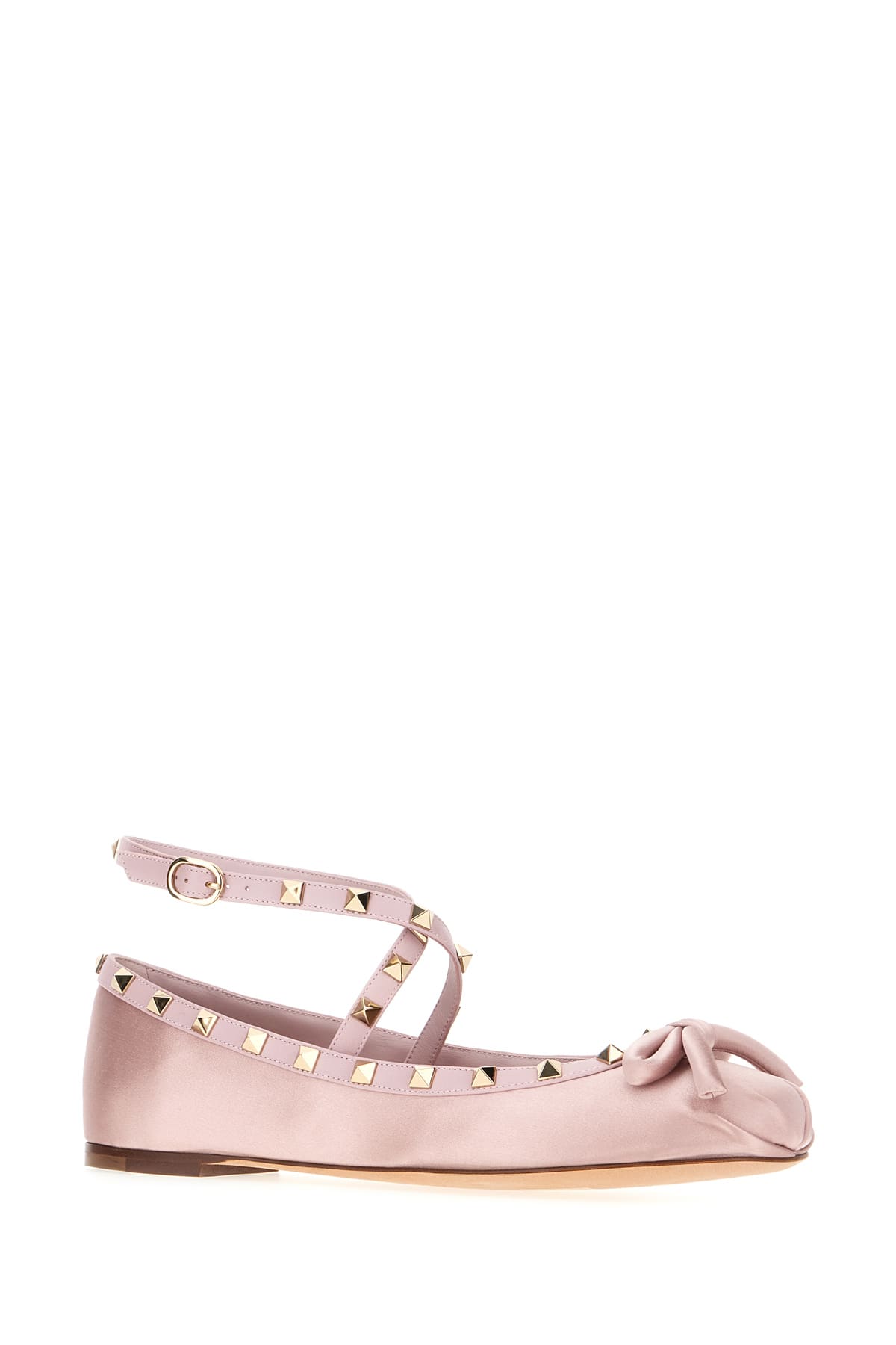 Shop Valentino Pink Satin Rockstud Ballerinas In Water Lilac