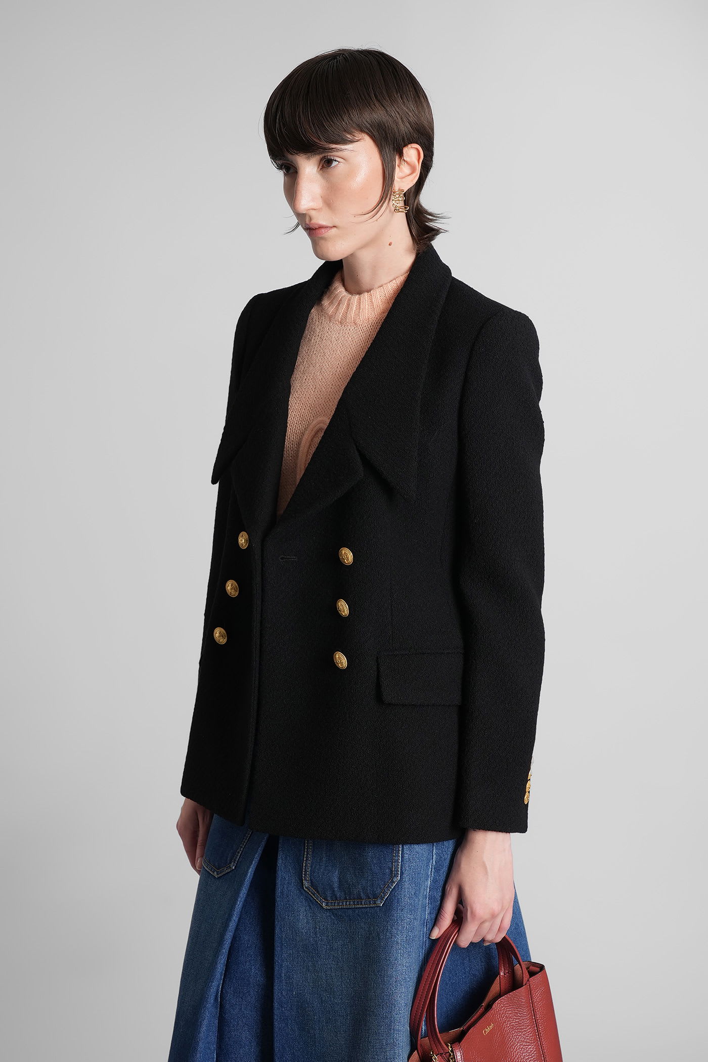 Chloé Double-breasted Virgin Wool Blend Blazer In Black