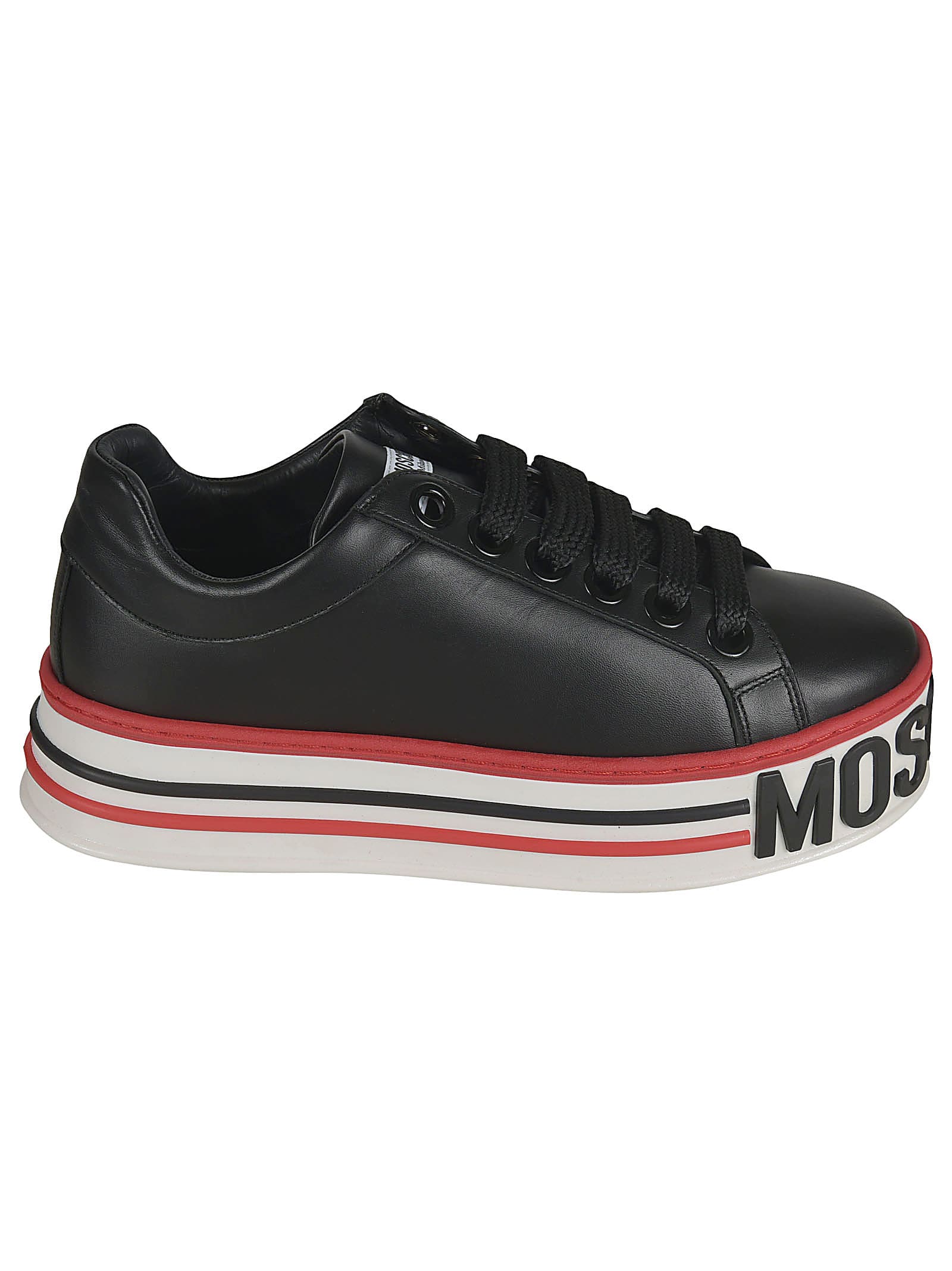 Buy Moschino Embossed Logo Platform Sneakers online, shop Moschino shoes with free shipping
