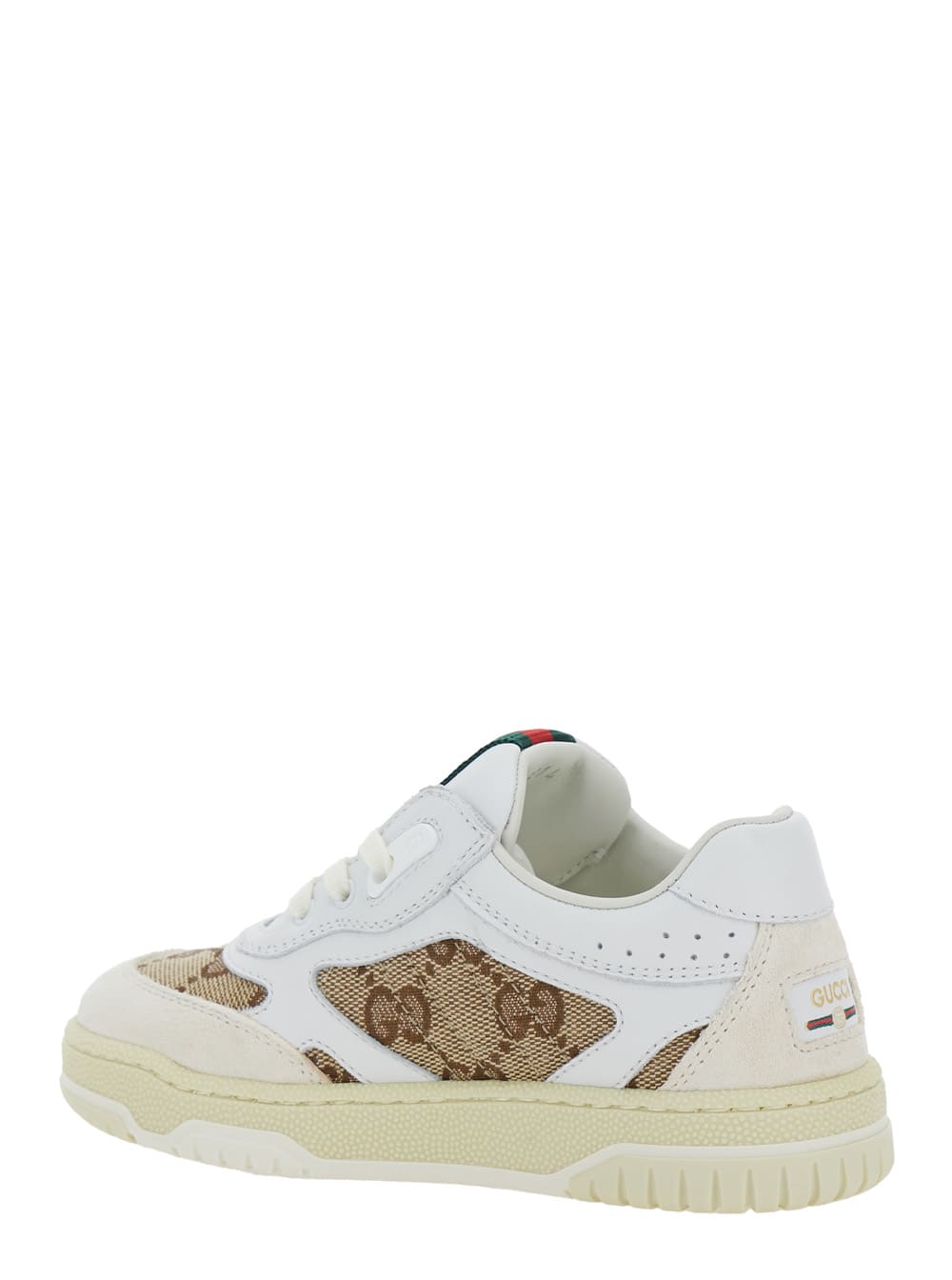 Shop Gucci Sneaker With Gg Motif And Web Detail In Leather Boy In White