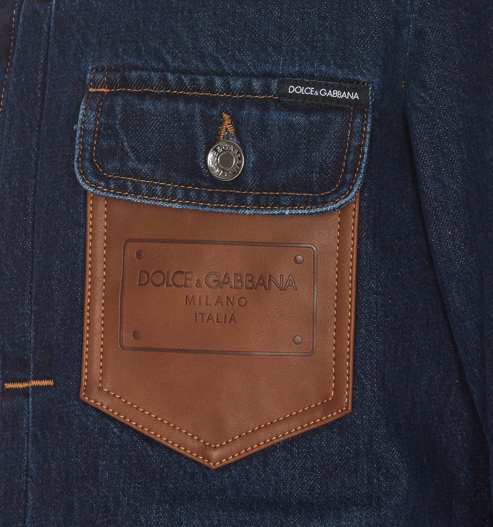 Shop Dolce & Gabbana Denim Jacket With Leather Embossed Logo Plaque In Blue