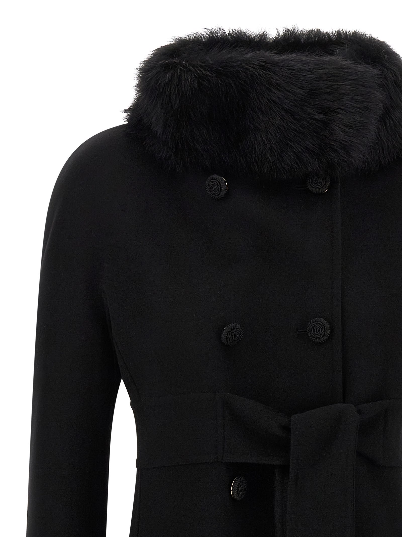 Valentino Womens Nero Fur-embellished Belted Wool And Cashmere Wool Coat In Black