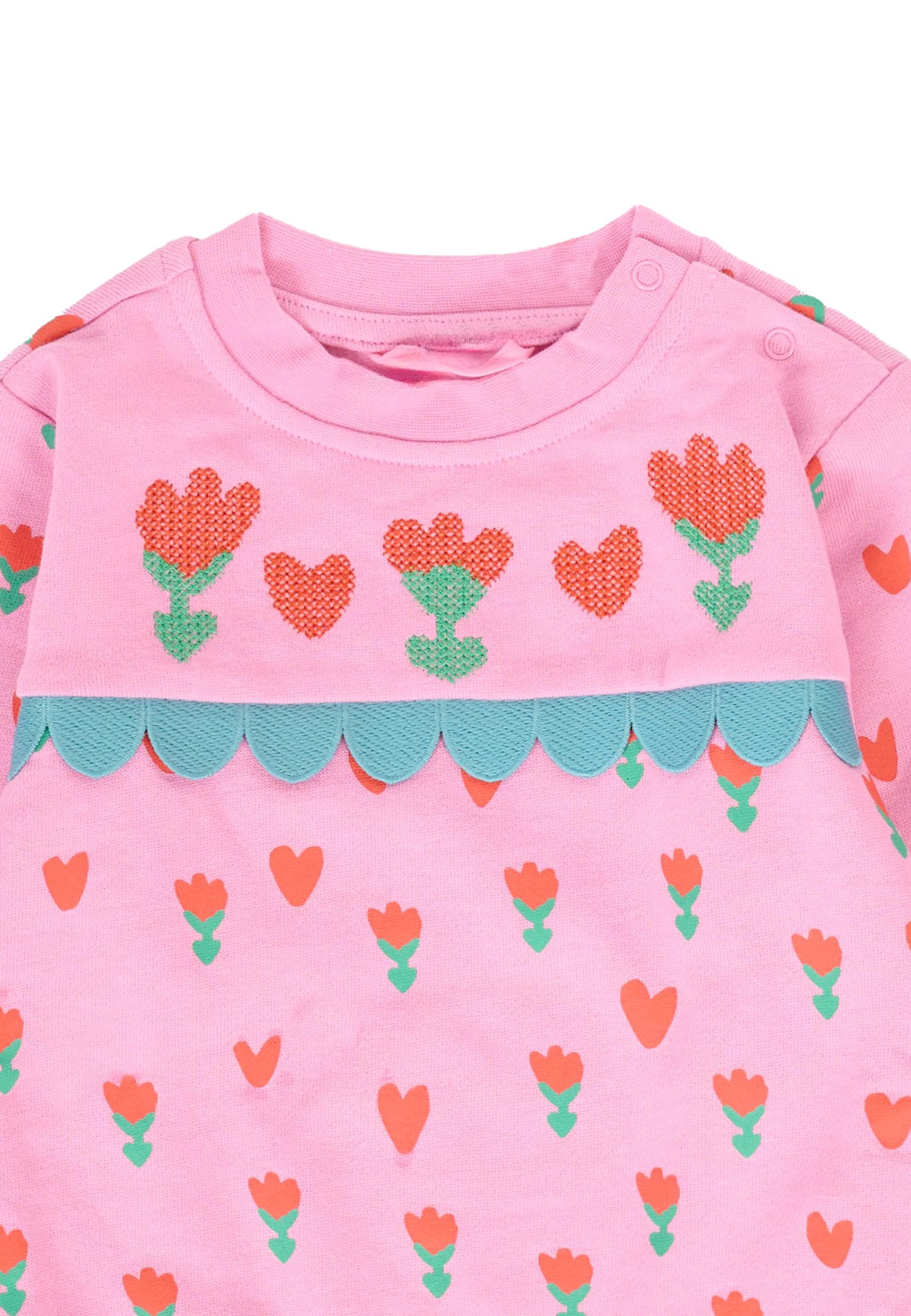 Stella Mccartney Pink Sweatshirt For Girl With Red Flowers In Pink