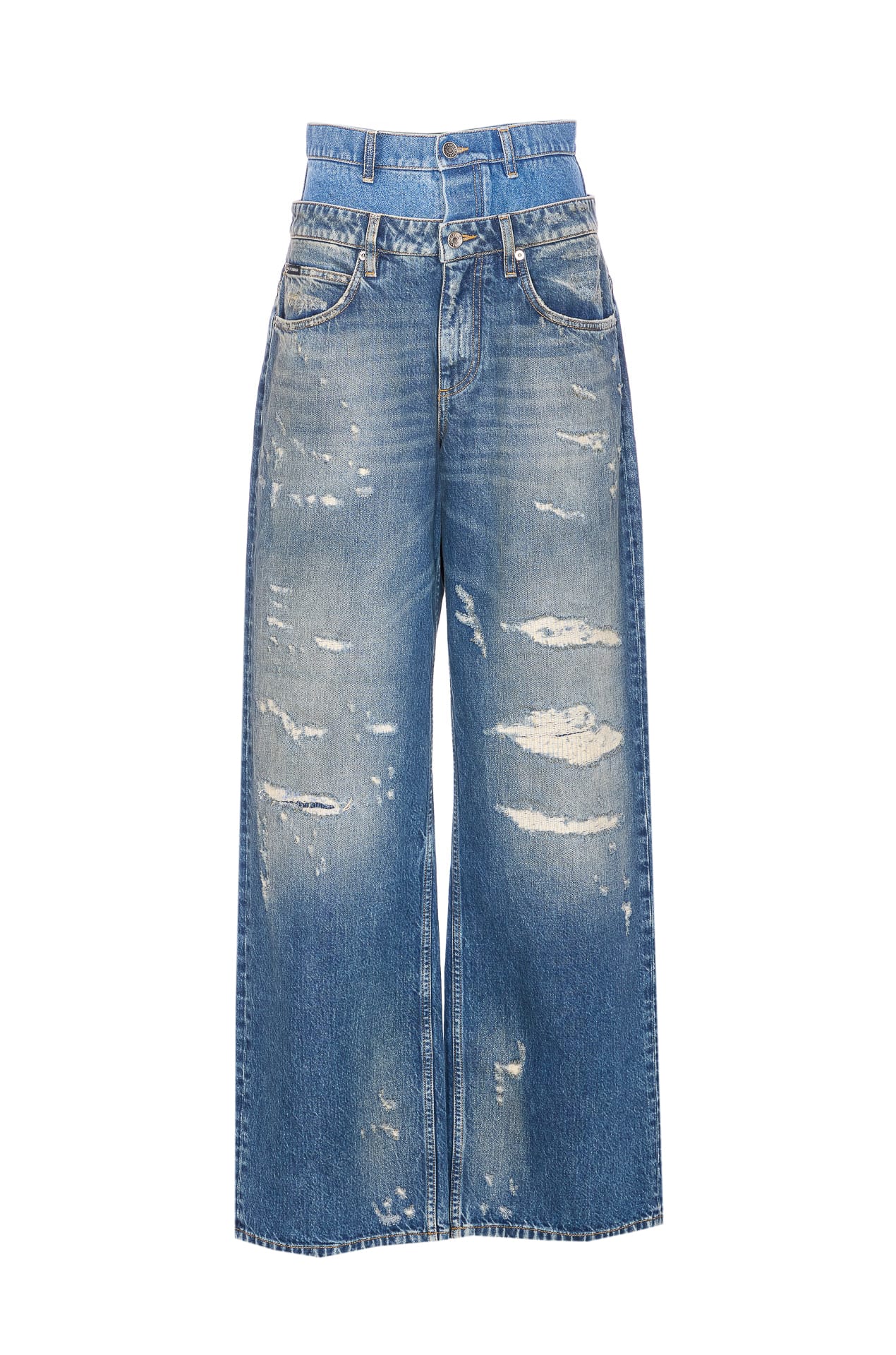 Dolce & Gabbana Wide-leg Trousers With Five Pockets And Belt Loops In Blue