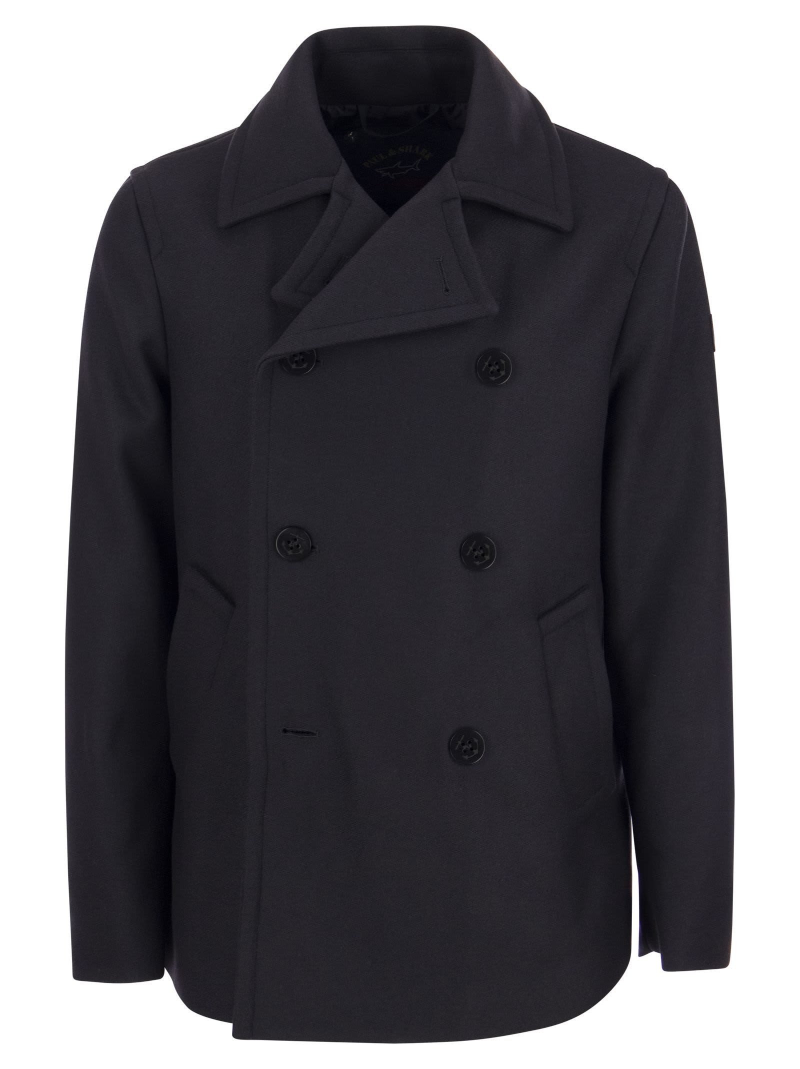 Shop Paul&amp;shark Double-breasted Wool Coat In Navy