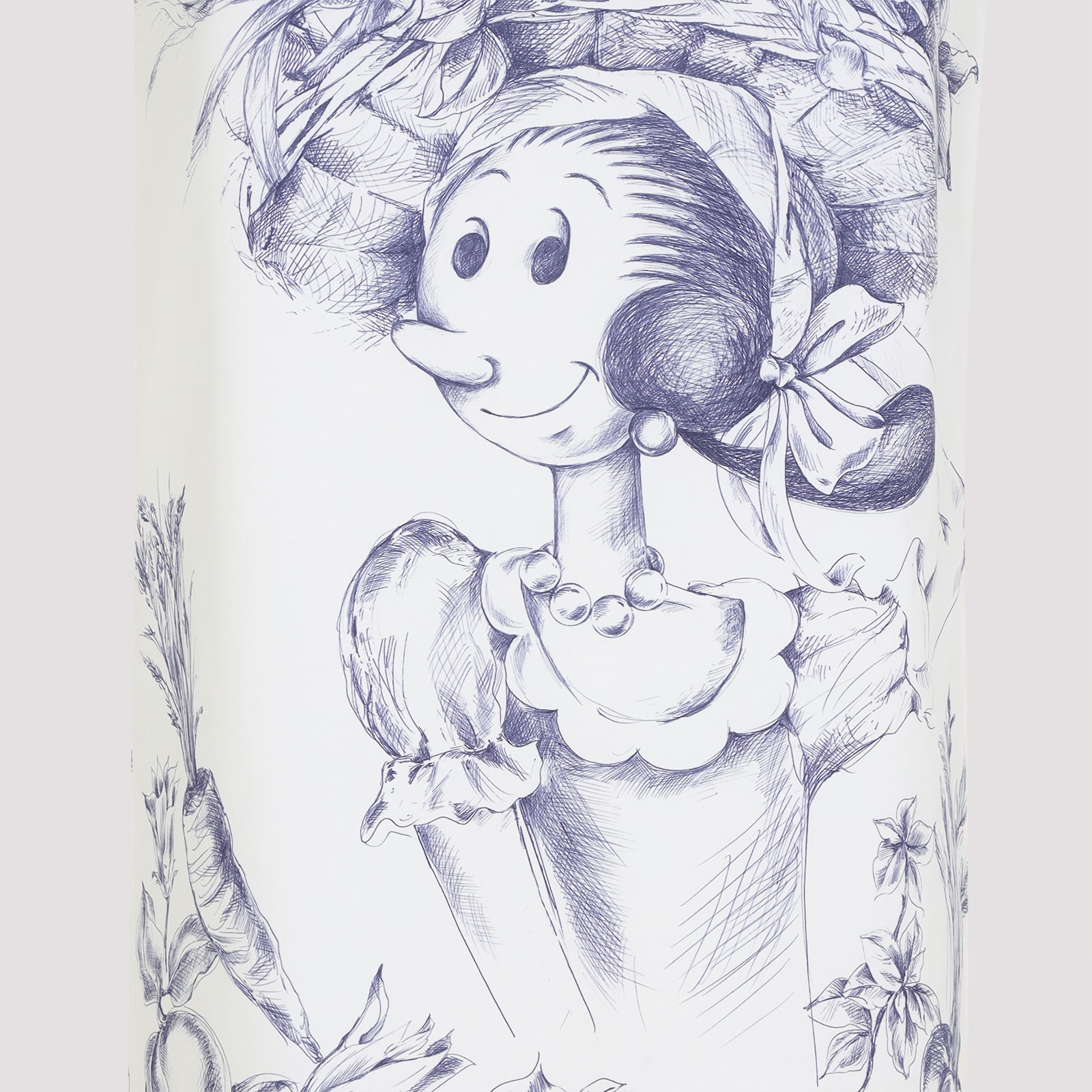 Moschino Maxi Skirt With Whimsical Floral Character Illustration In Fantasia Bianco