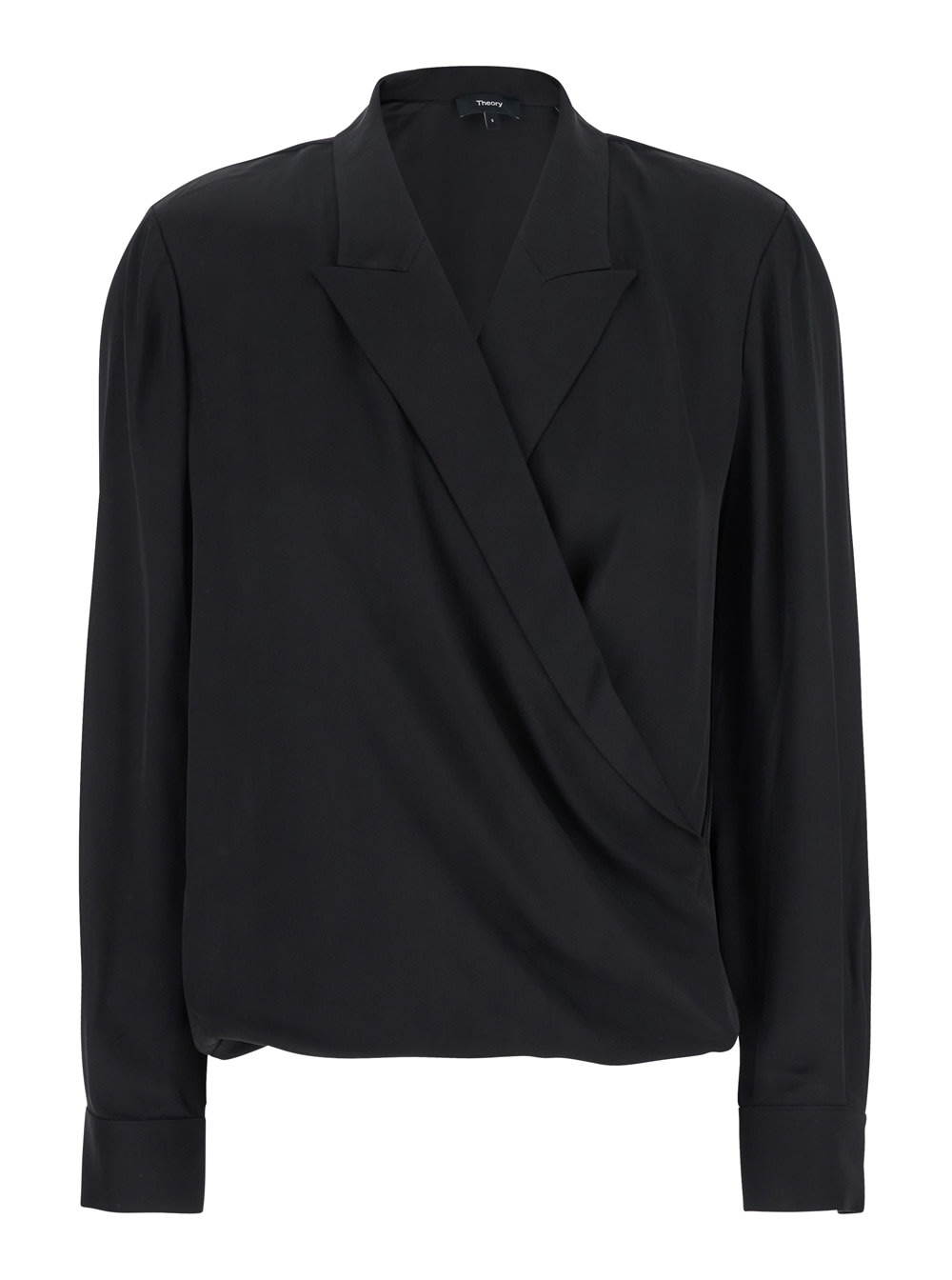 Black Blouse With Peak Revers And Crossover Neck In Silk Woman